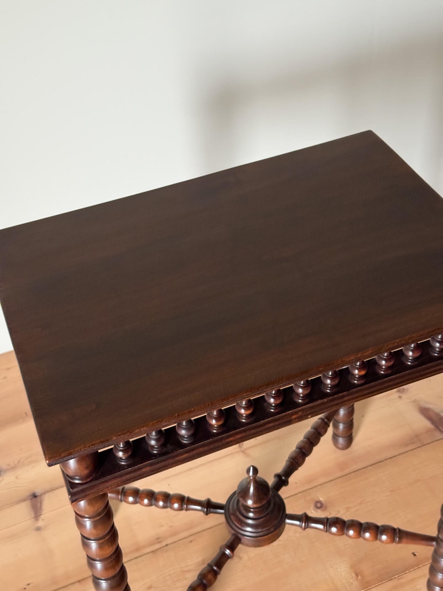 French cherry wood table with bobbin legs