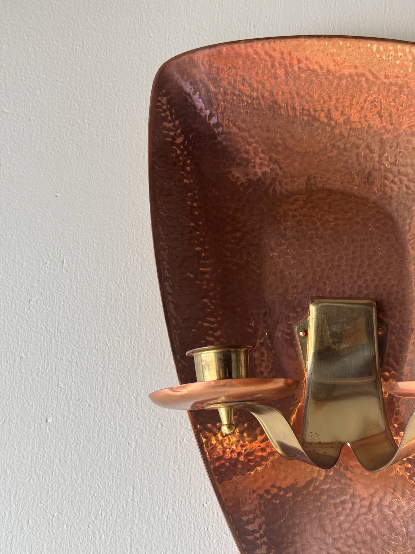 Mid-century hammered copper candle sconce