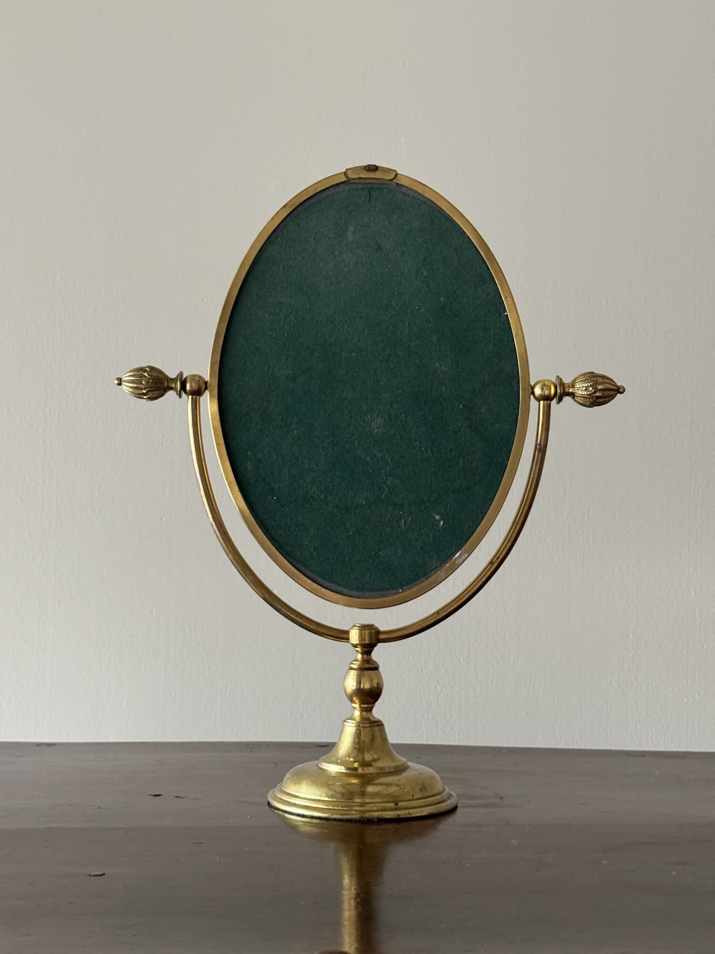 Victorian oval brass table-top mirror