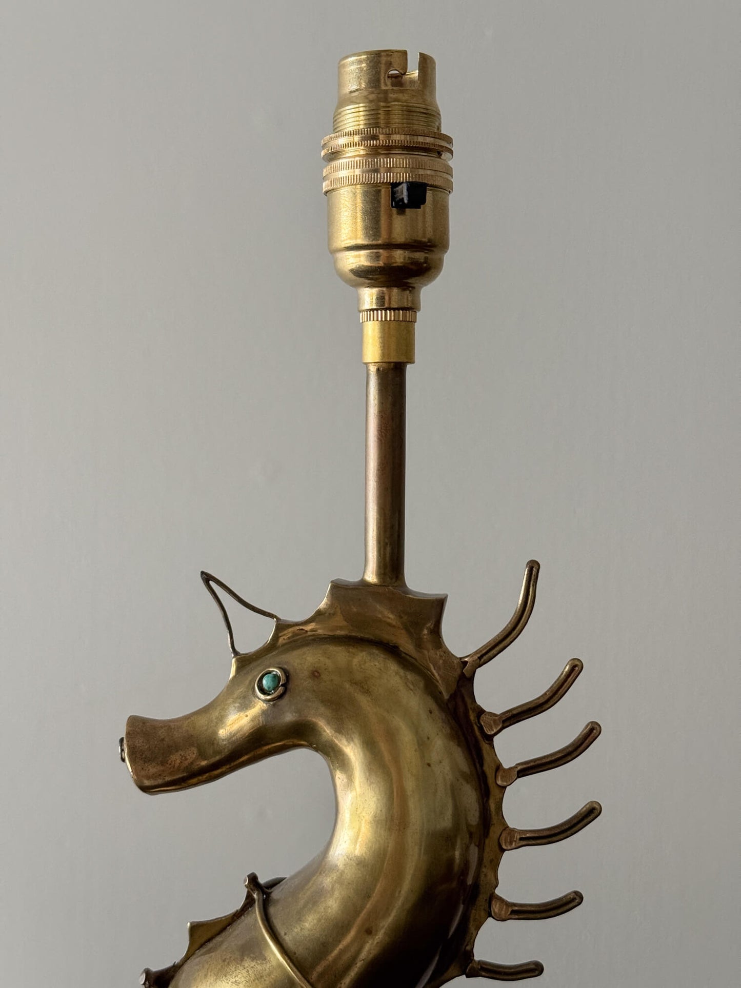 French mid-century brass seahorse table lamp