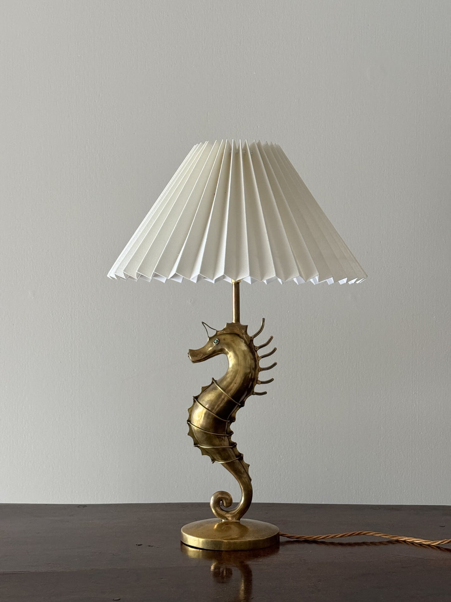 French mid-century brass seahorse table lamp