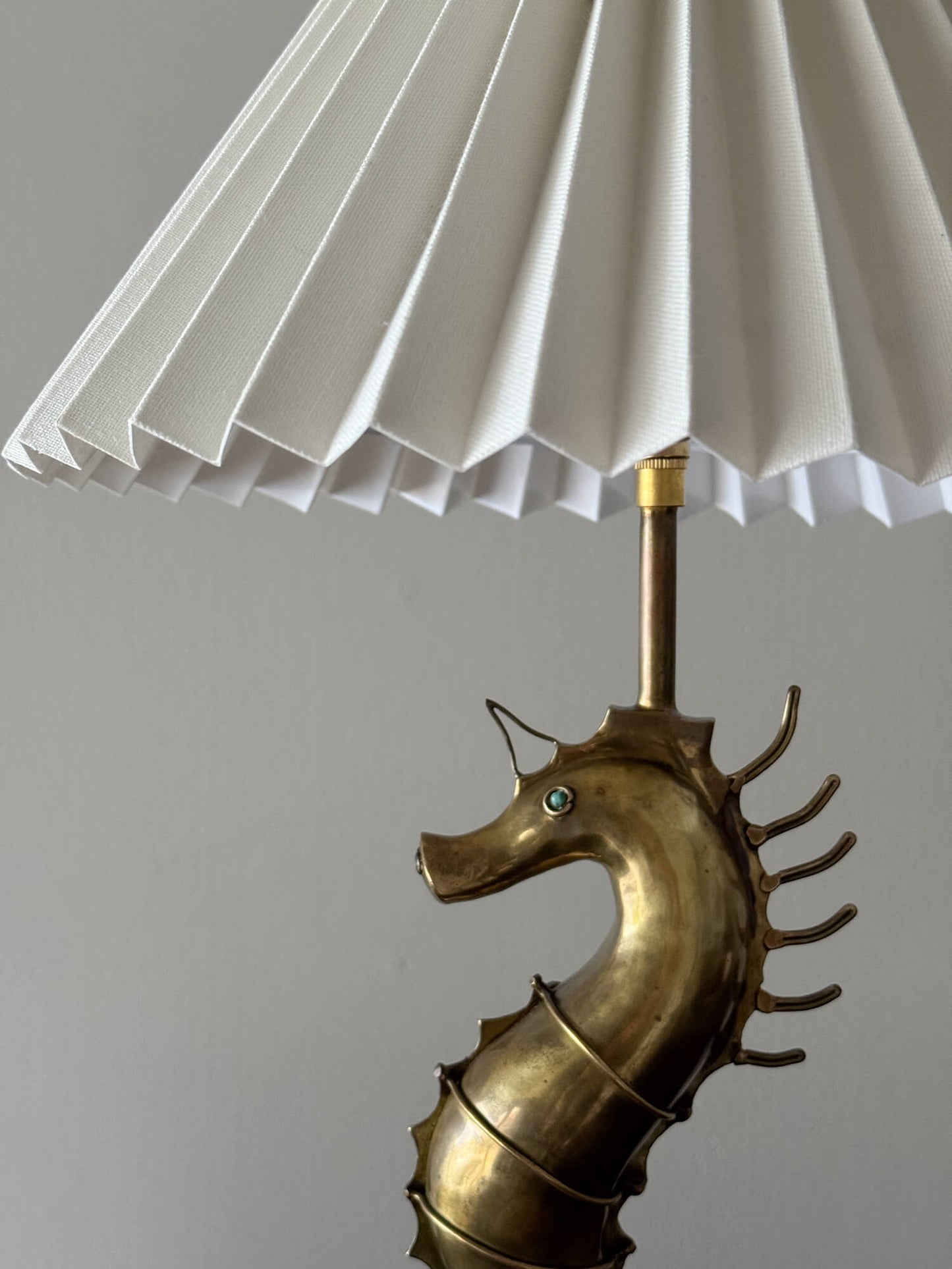 French mid-century brass seahorse table lamp