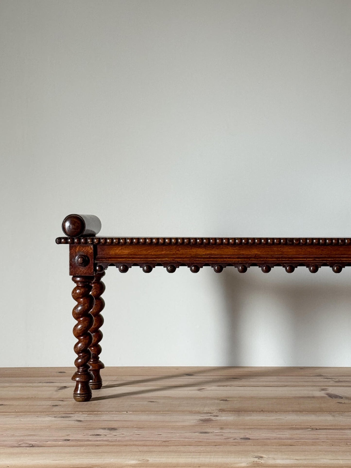 Victorian oak bench with barley twist legs