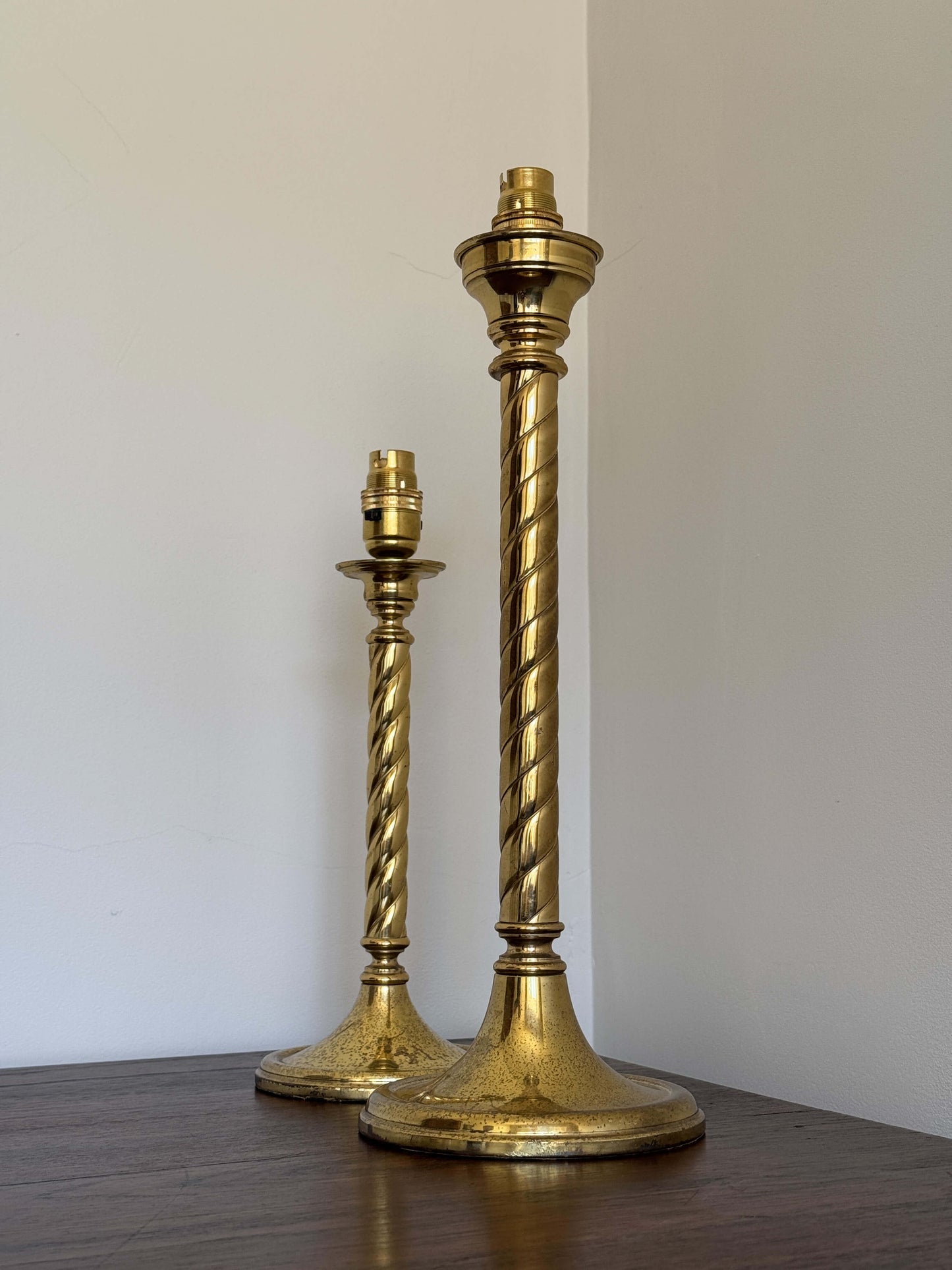 Pair of vintage brass twisted table lamps