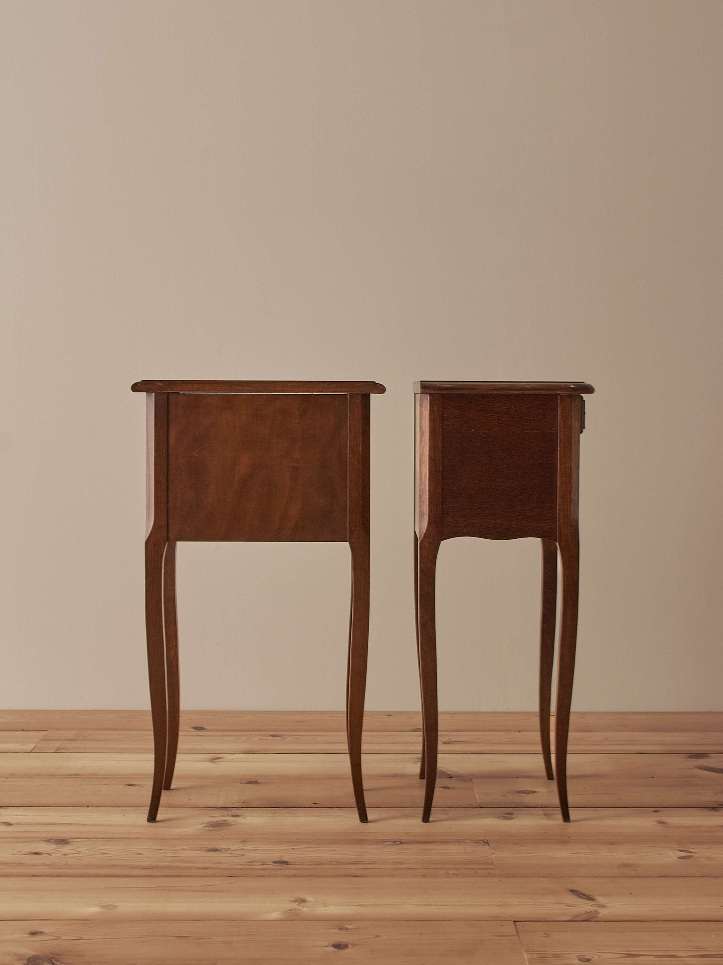 Pair of French vintage bedside tables with single drawers