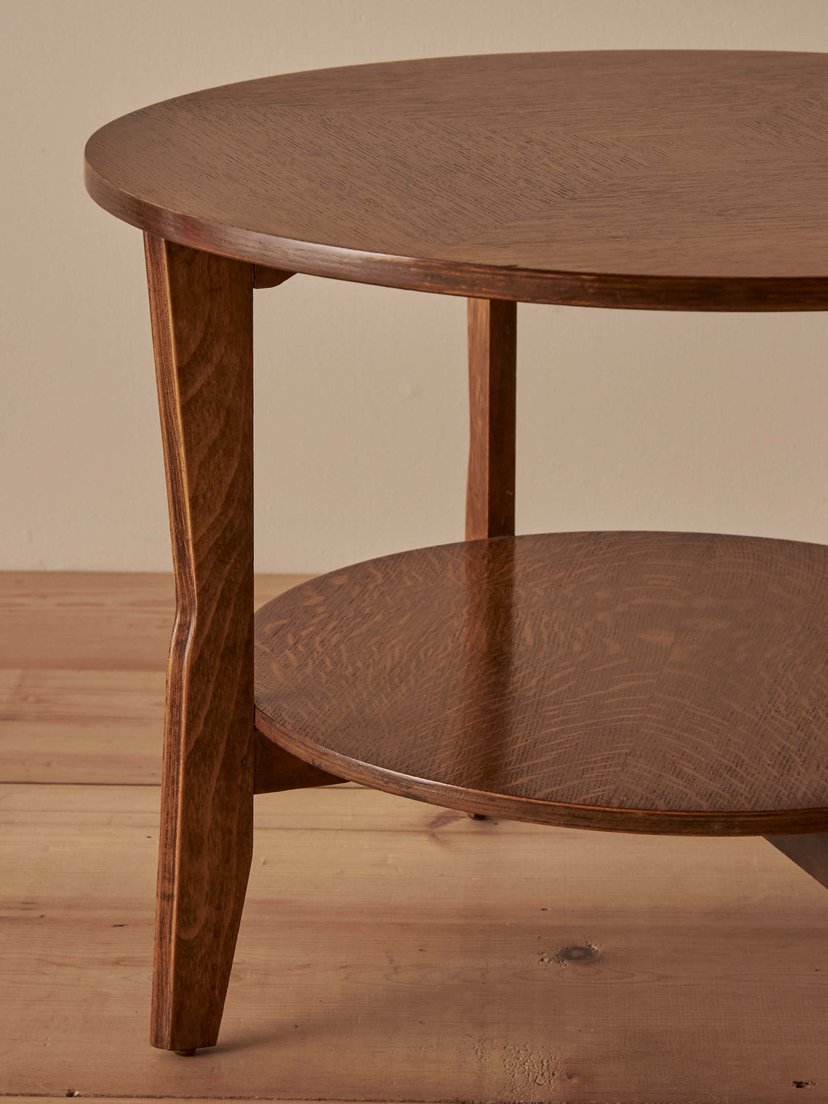 Mid-century oak parquetry circular side table