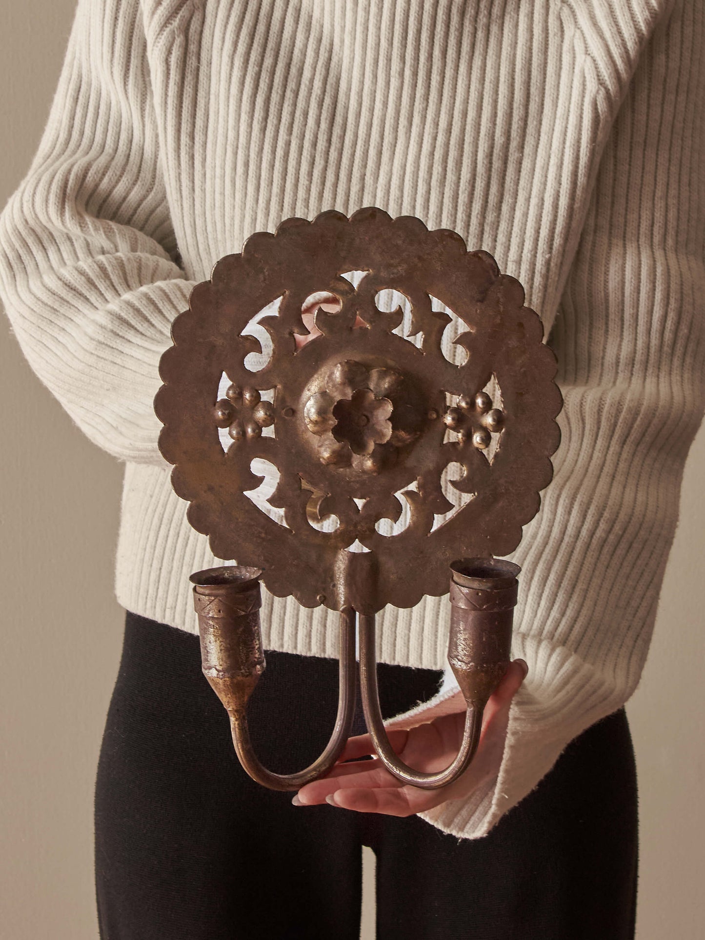 Pair of metal candle sconces