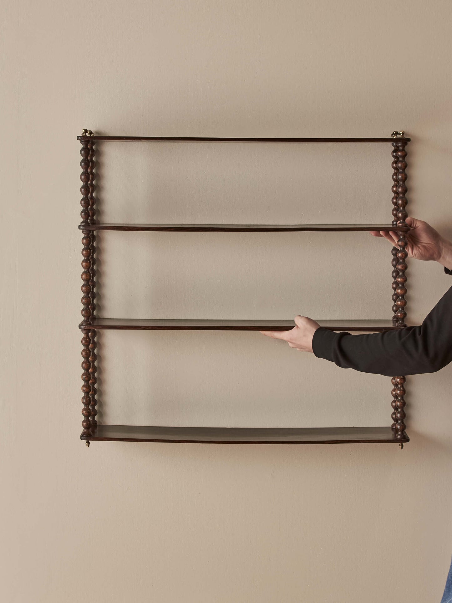 French vintage simulated-rosewood bobbin wall-shelf