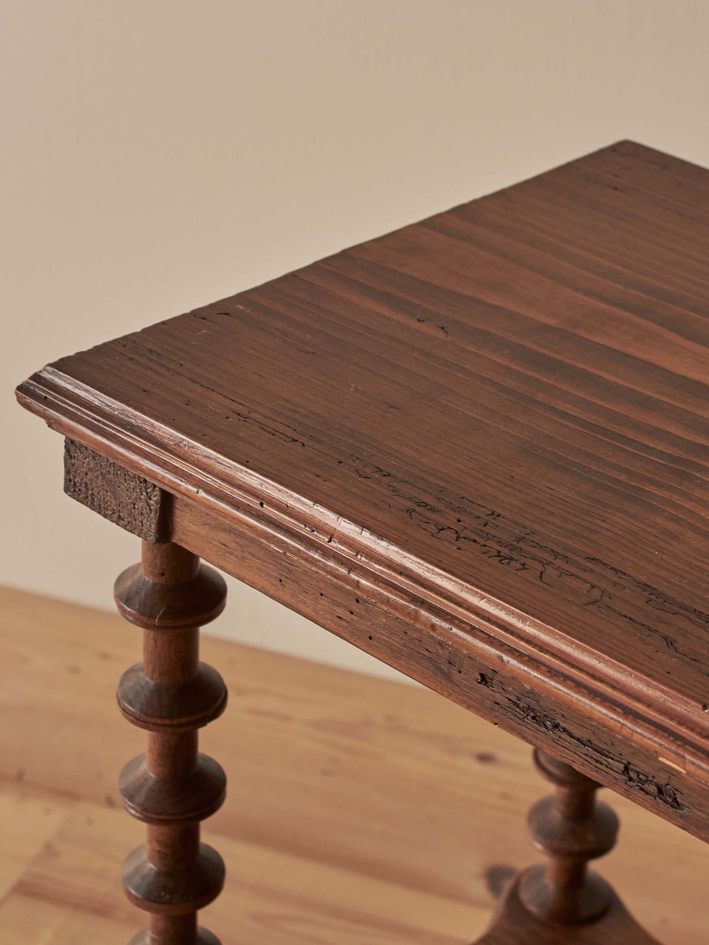 French vintage pine bobbin-spindle side table