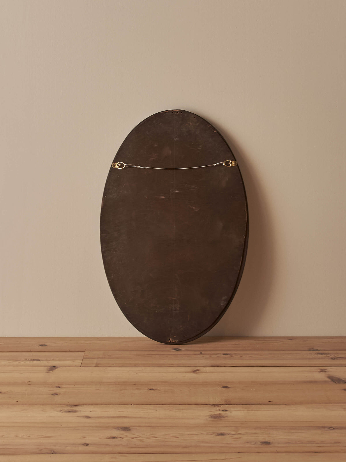 Antique oval oak bevelled mirror