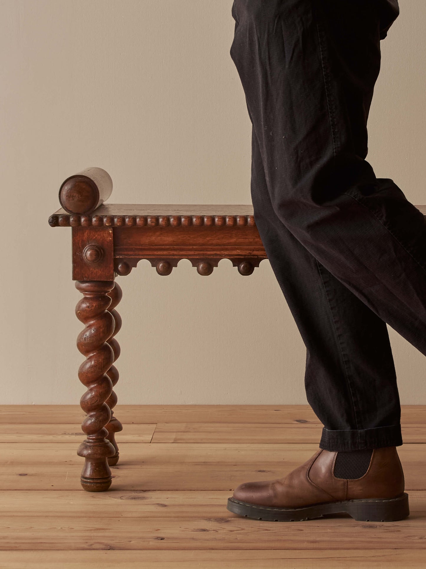 Victorian oak bench with barley twist legs