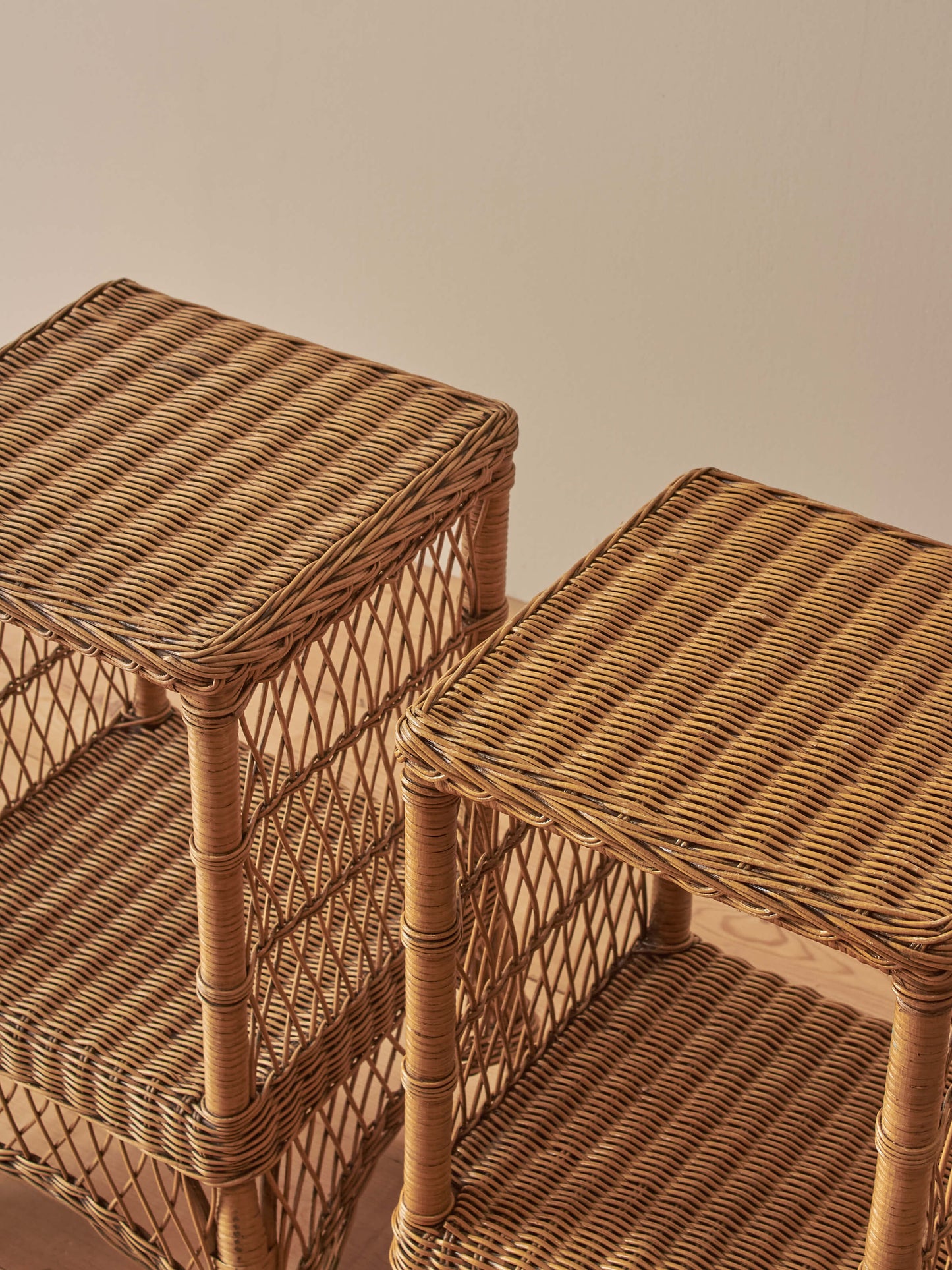 Pair of vintage wicker side tables