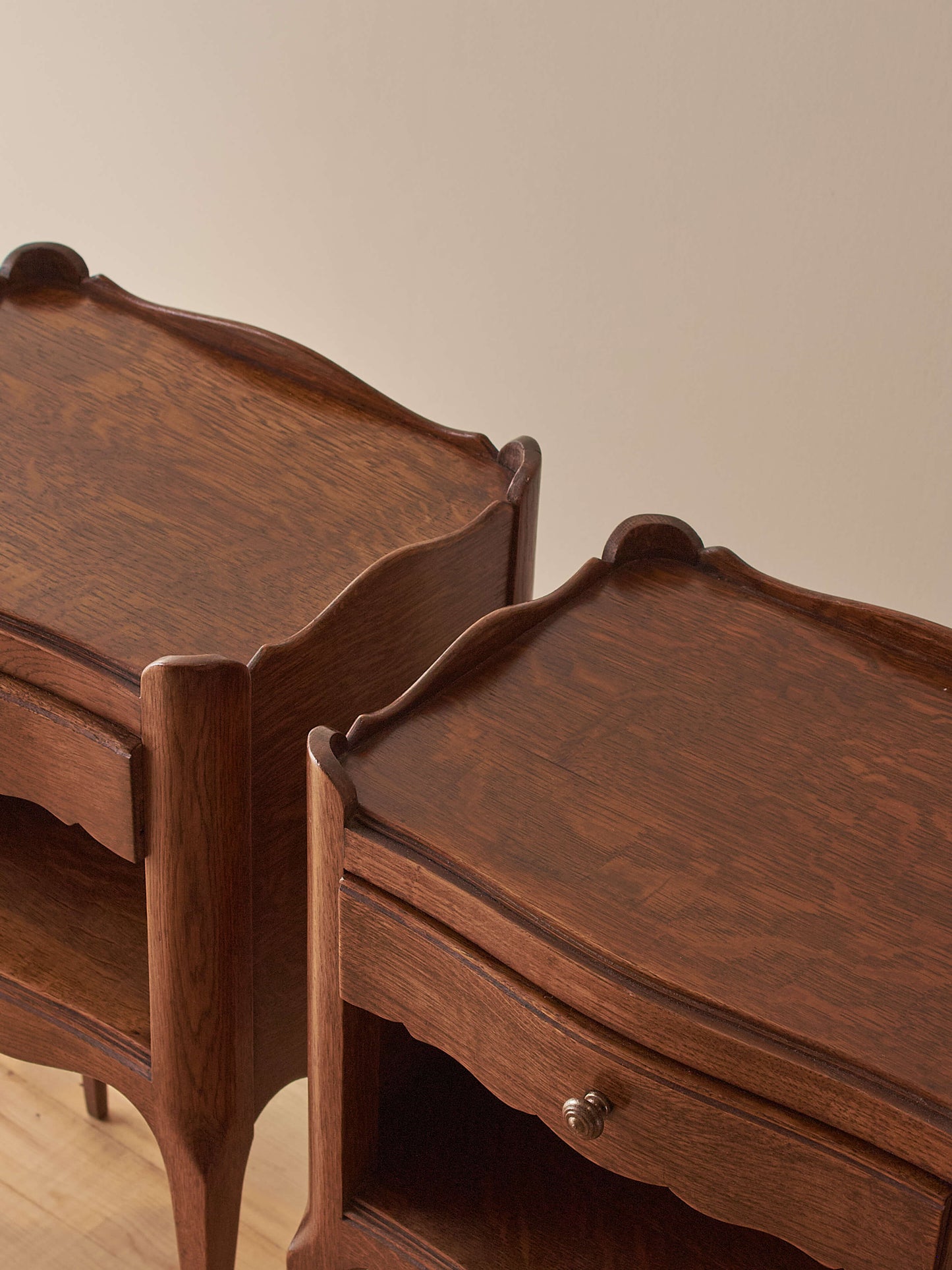 ON HOLD Pair of French oak vintage bedside tables