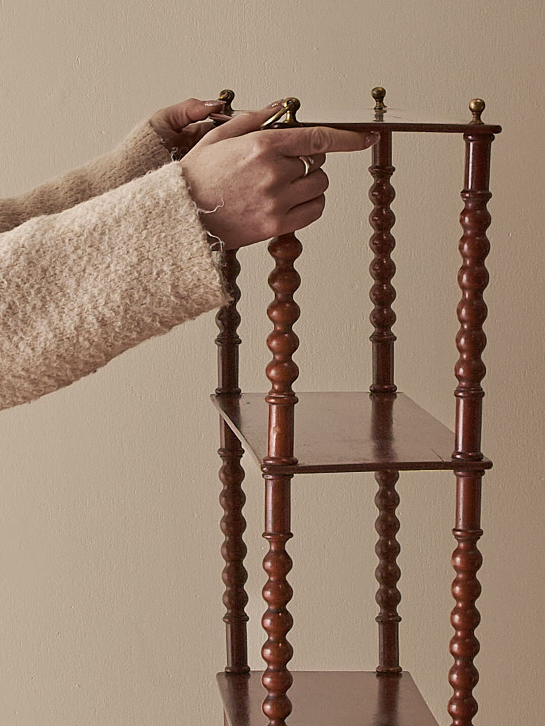 Antique French mahogany bobbin wall-shelf