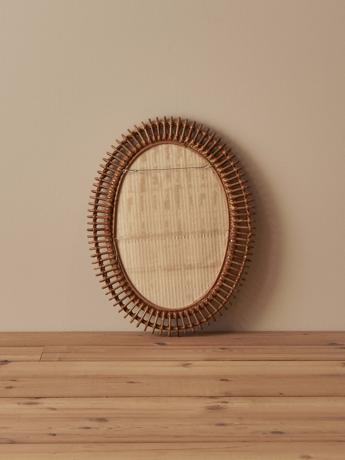 Italian oval mid-century rattan mirror