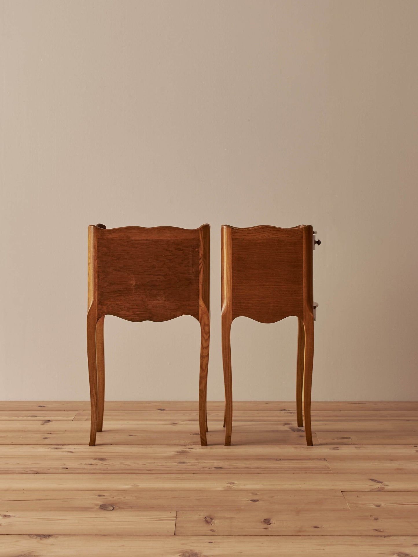 Pair of French vintage blonde oak bedside tables