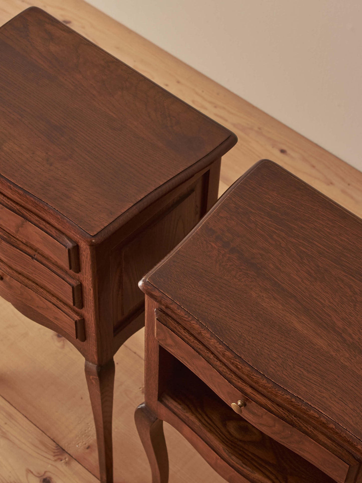 Pair of French vintage oak bedside tables