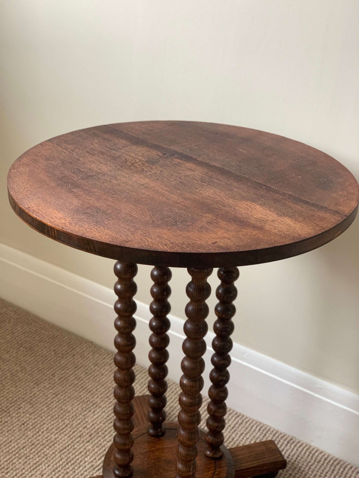 French antique circular bobbin side table