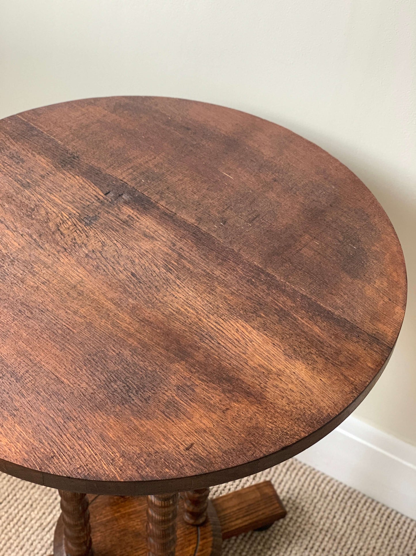 French antique circular bobbin side table