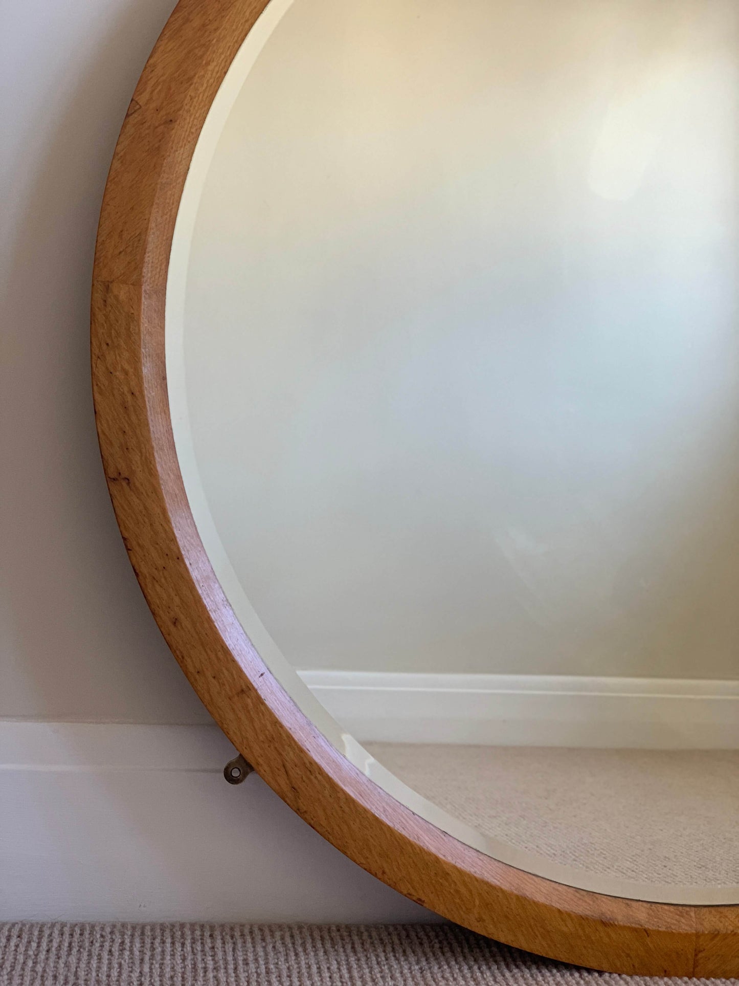 Large antique circular oak bevelled mirror