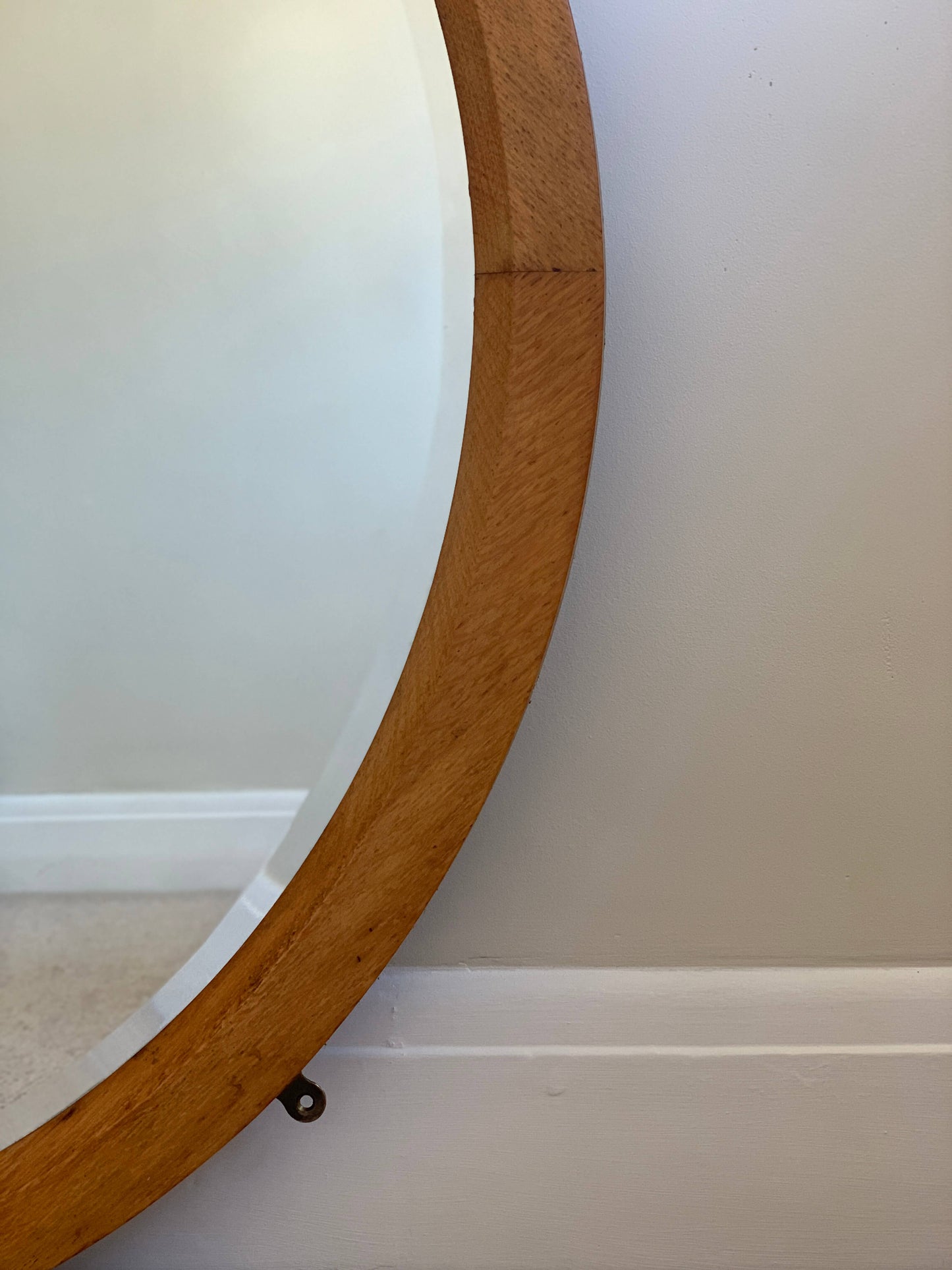 Large antique circular oak bevelled mirror