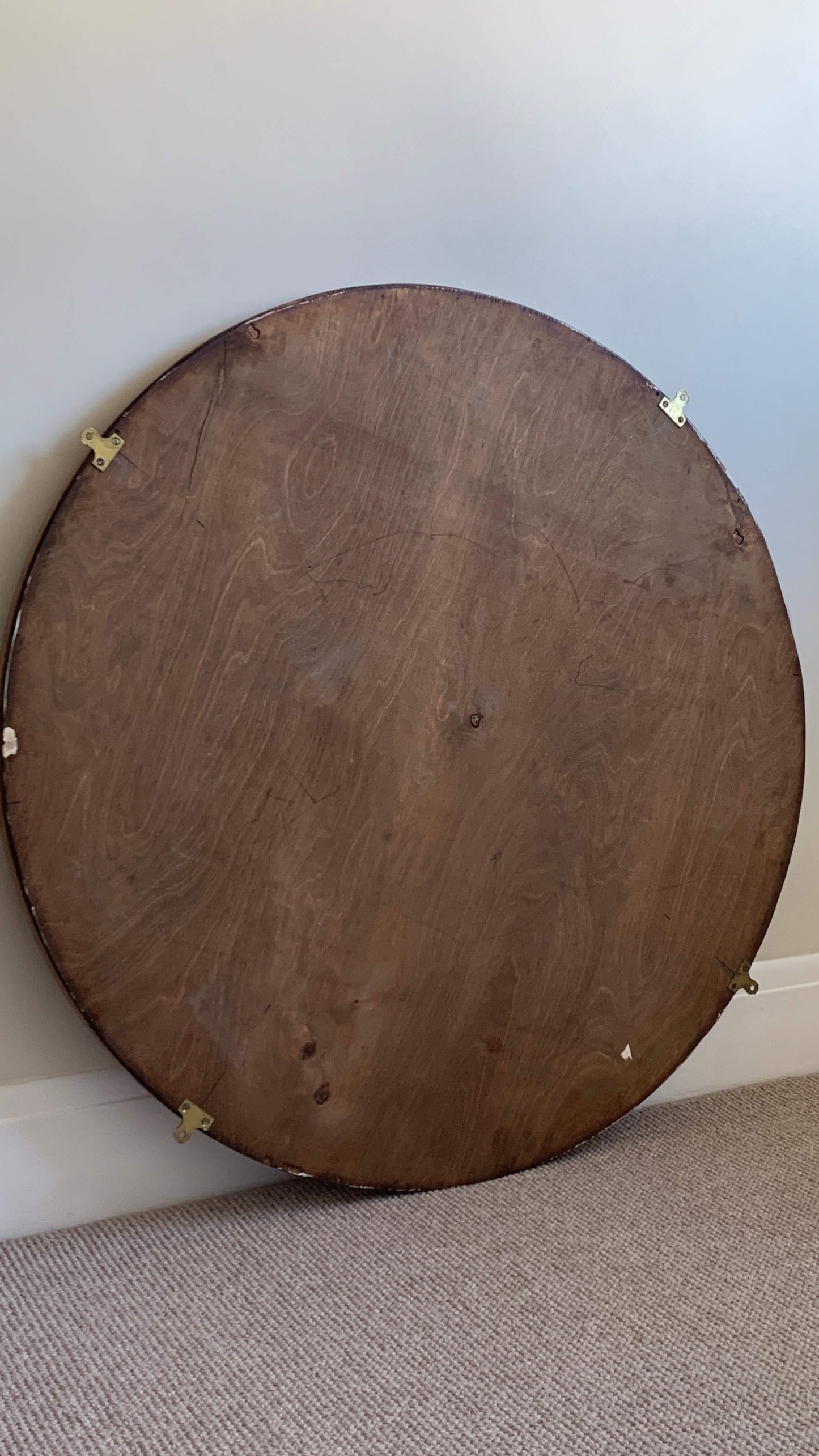 Large antique circular oak bevelled mirror