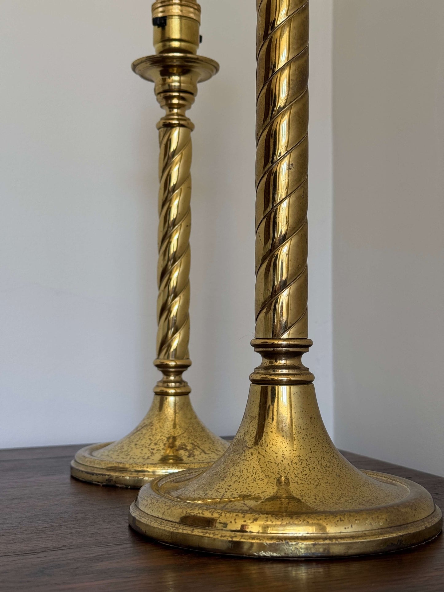 Pair of vintage brass twisted table lamps
