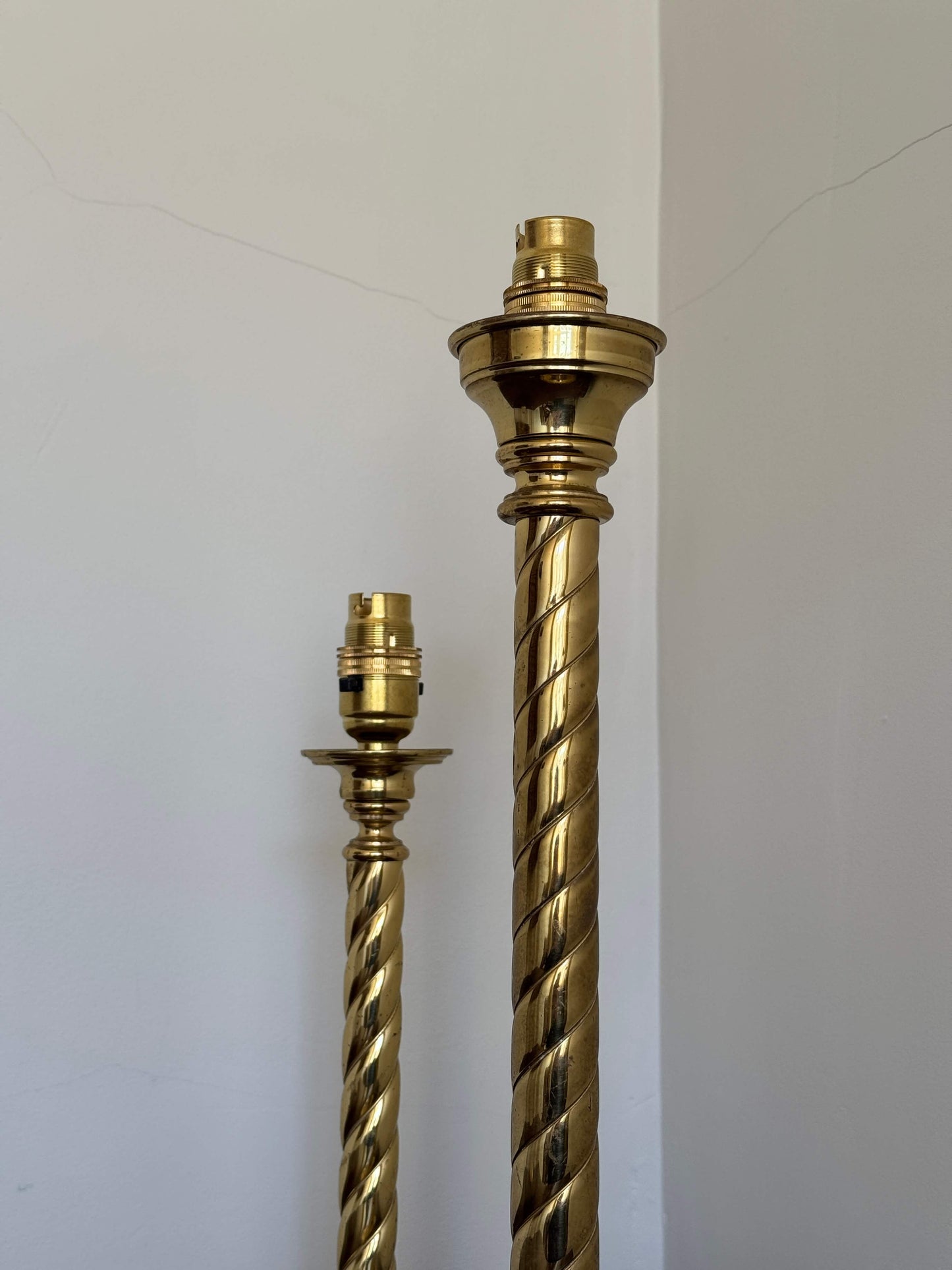 Pair of vintage brass twisted table lamps