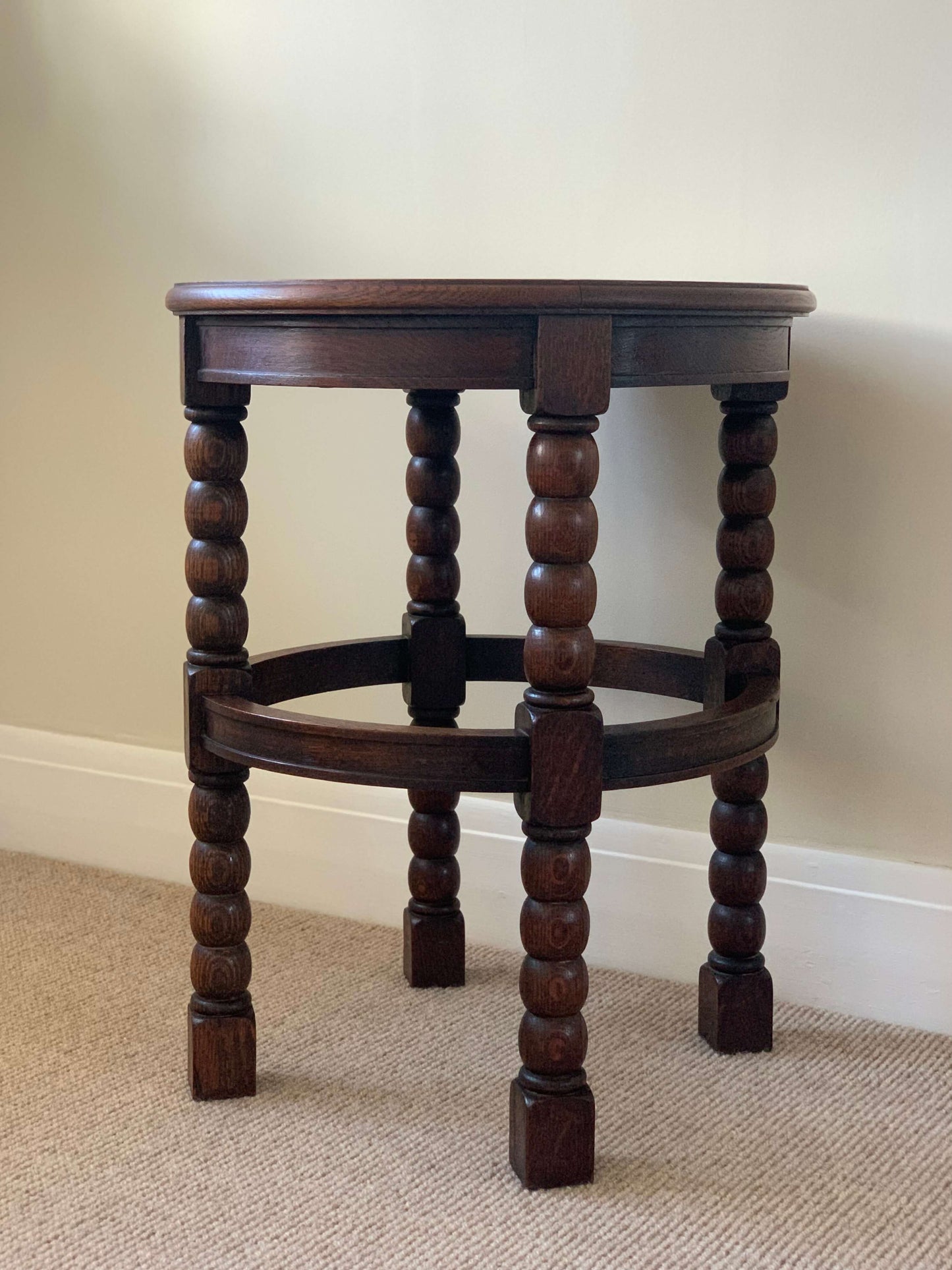 Antique circular bobbin table with parquet top