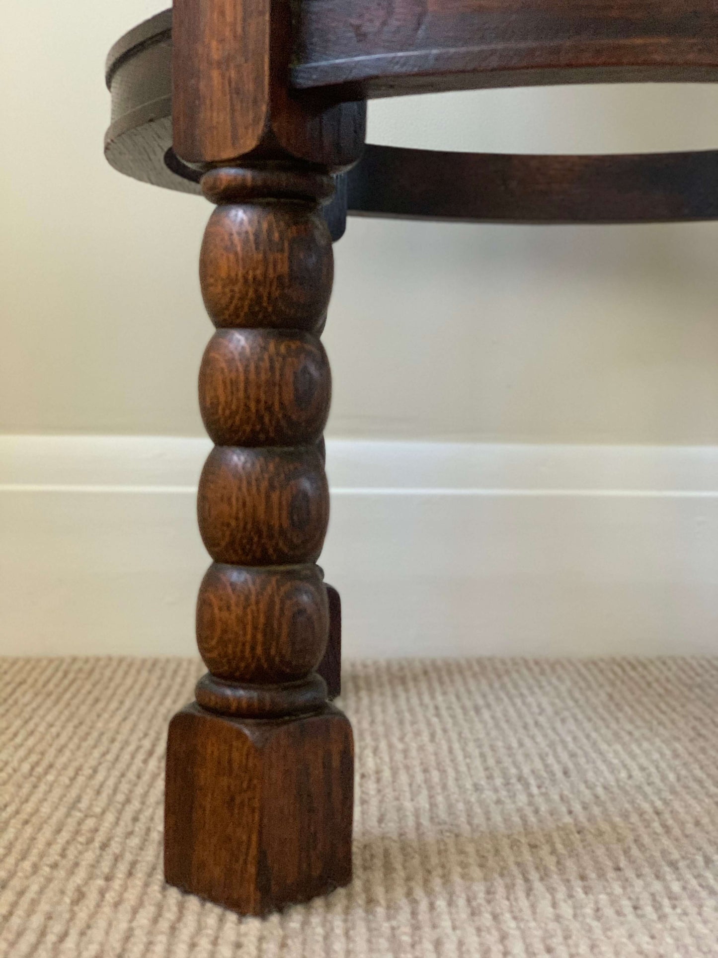 Antique circular bobbin table with parquet top