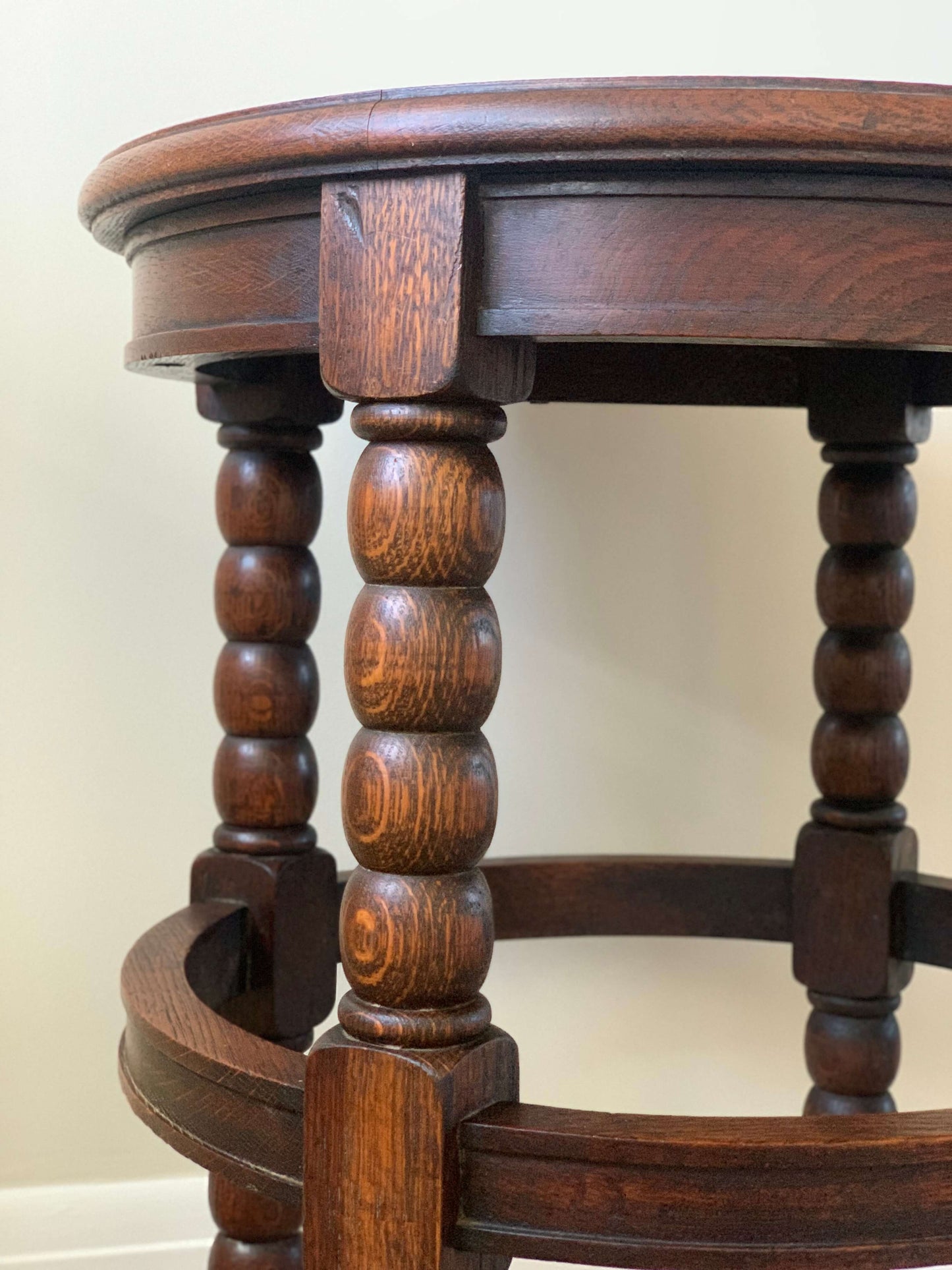 Antique circular bobbin table with parquet top