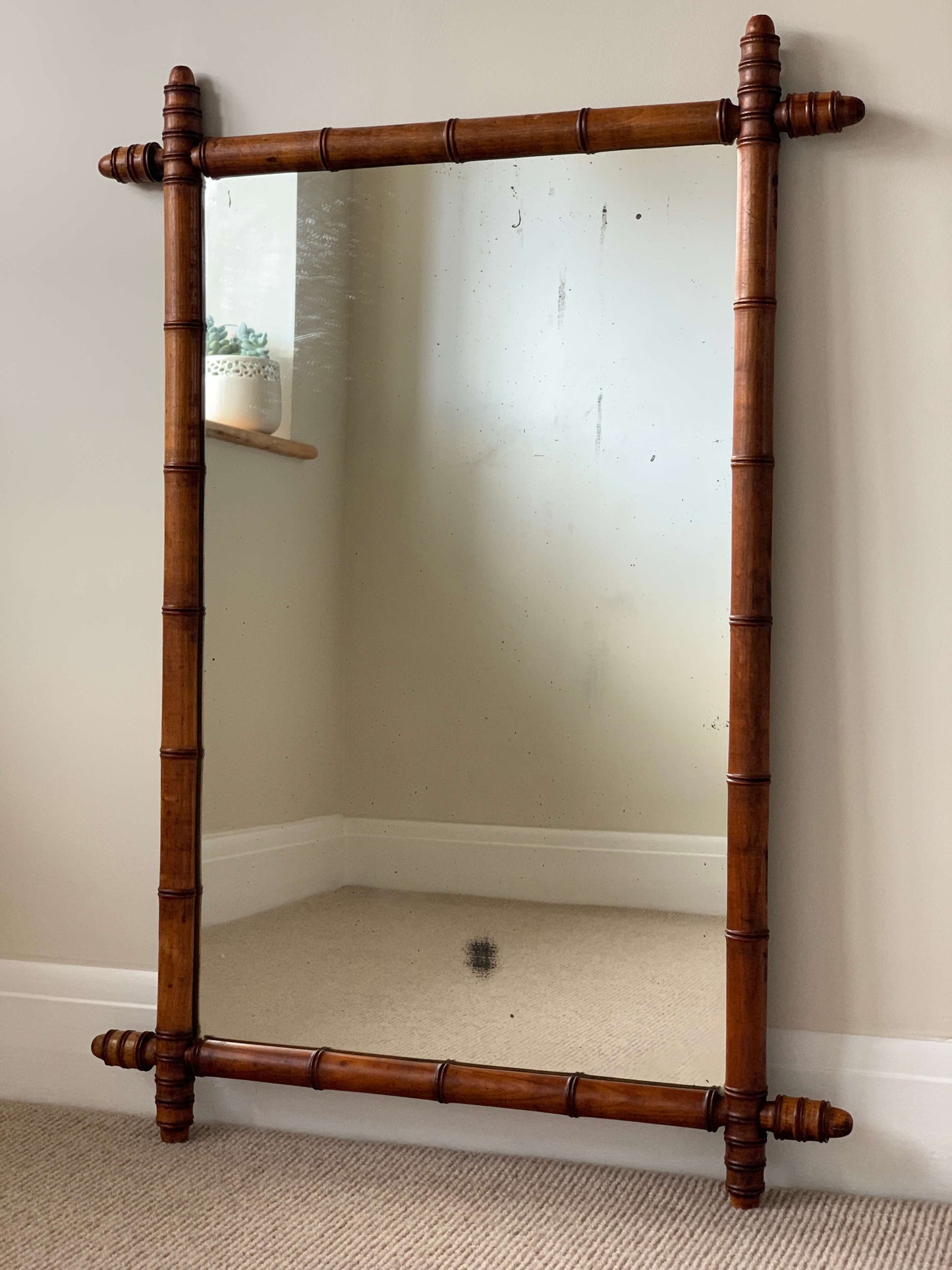 Large French antique faux bamboo mirror