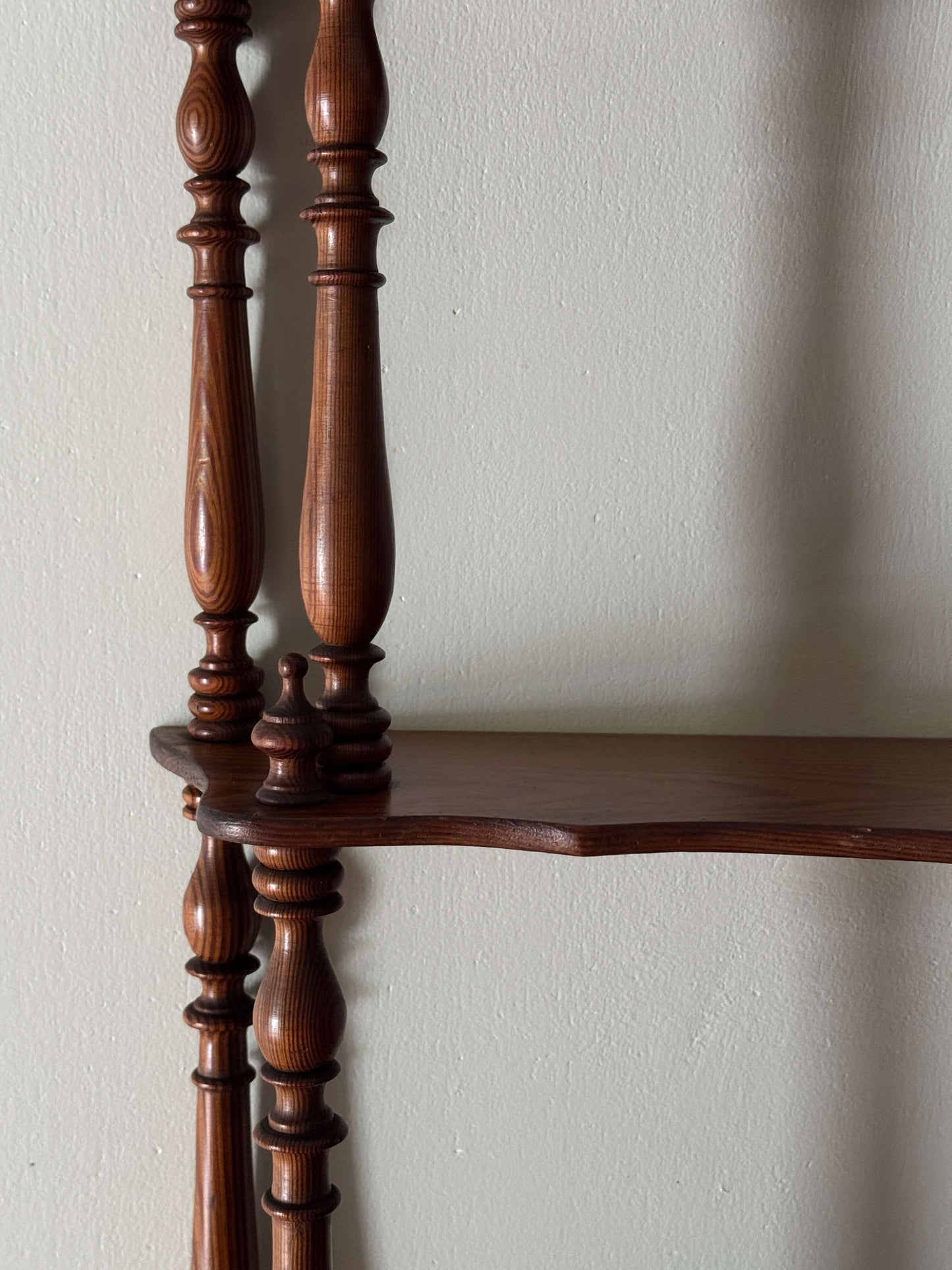 French vintage pitch pine wall-hung shelf