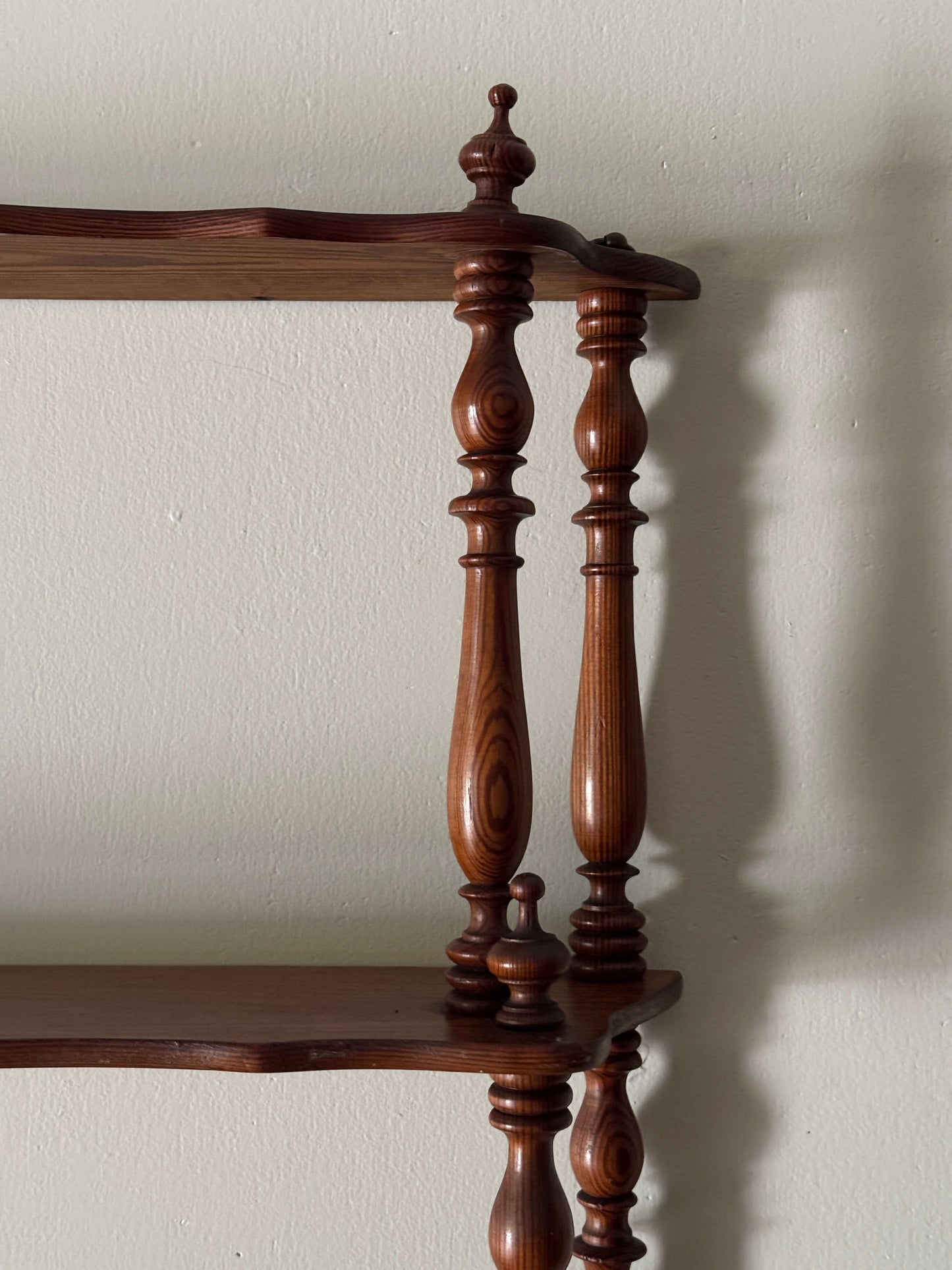 French vintage pitch pine wall-hung shelf