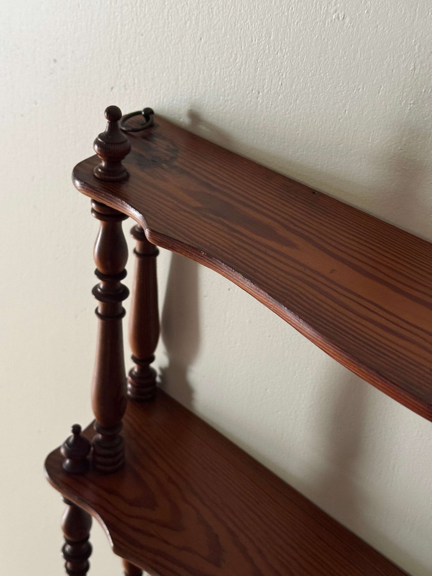 French vintage pitch pine wall-hung shelf