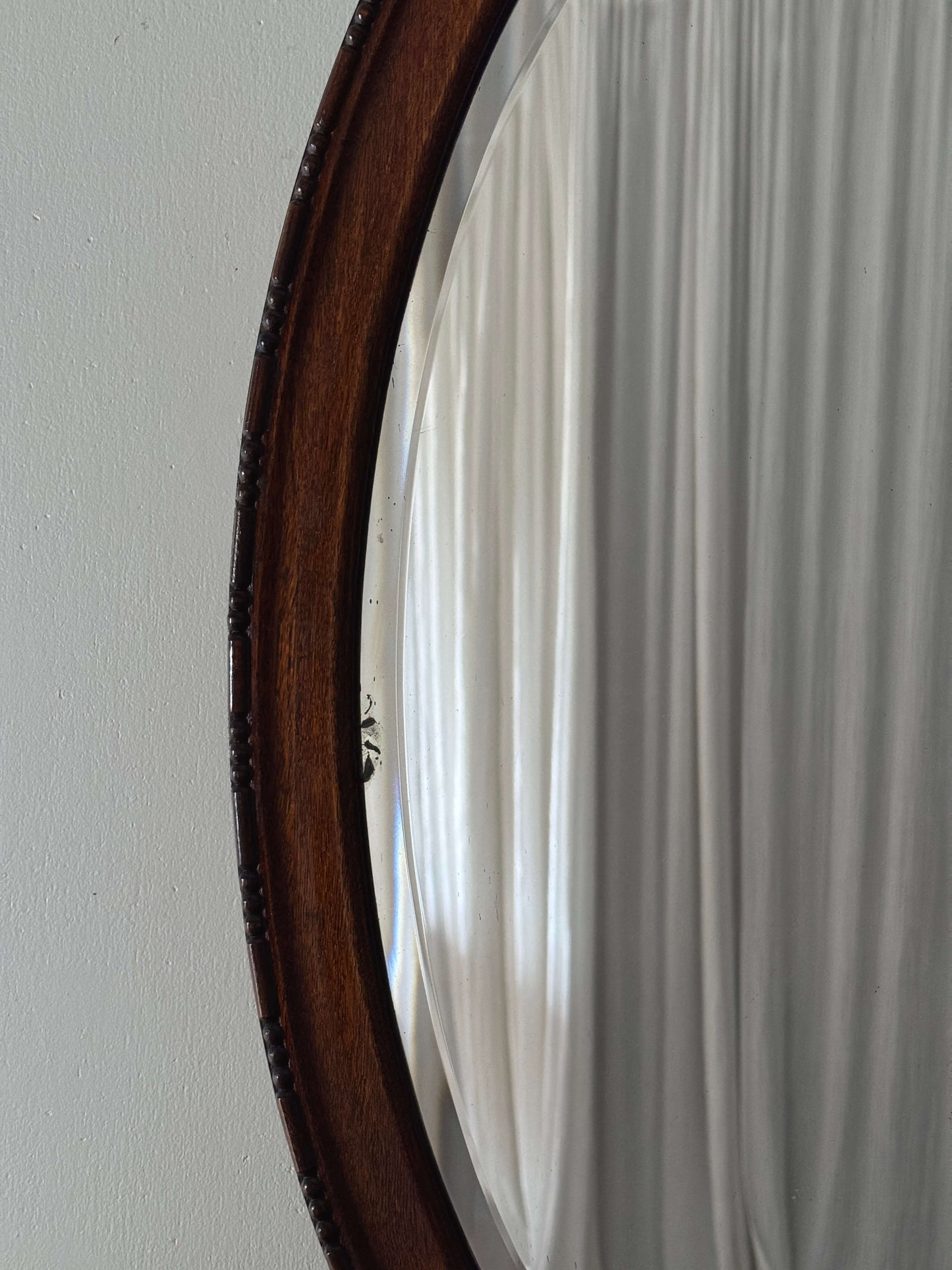 Victorian oval oak mirror with bobbin detailing