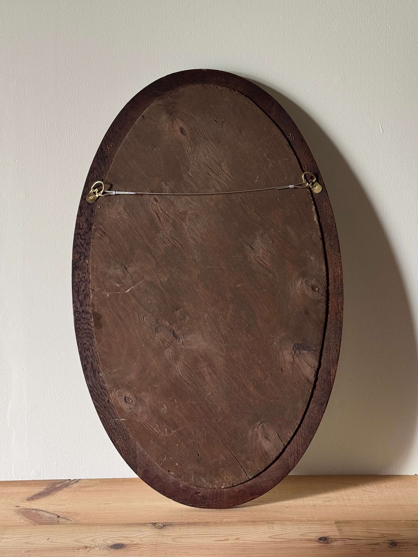 Victorian oval oak mirror with bobbin detailing