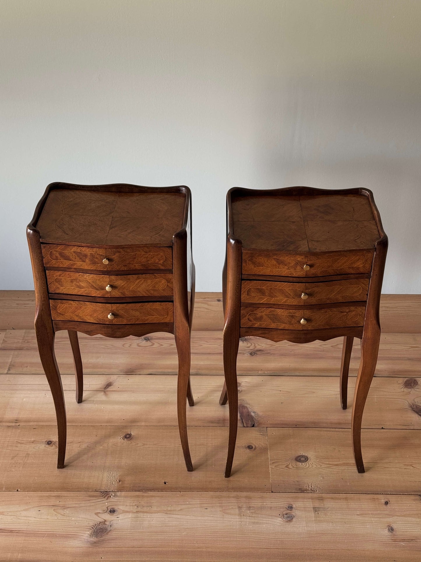 Pair of French vintage marquetry bedside tables