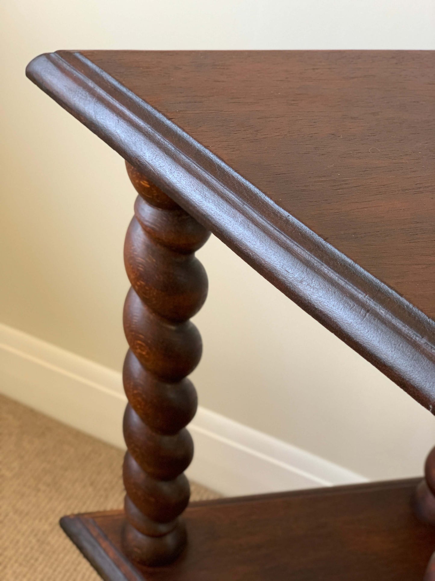 Antique triangular barley twist tiered table