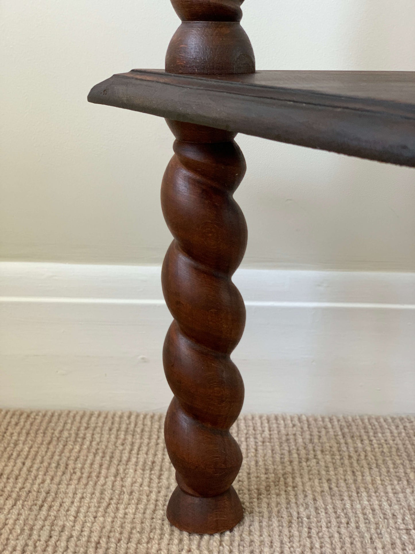 Antique triangular barley twist tiered table