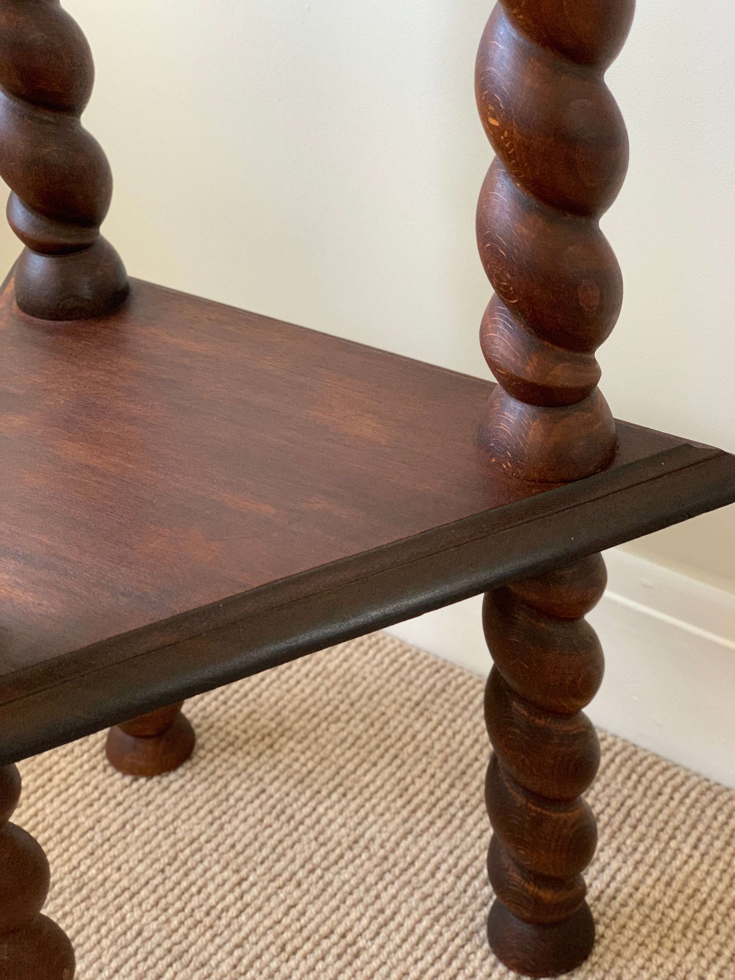 Antique triangular barley twist tiered table