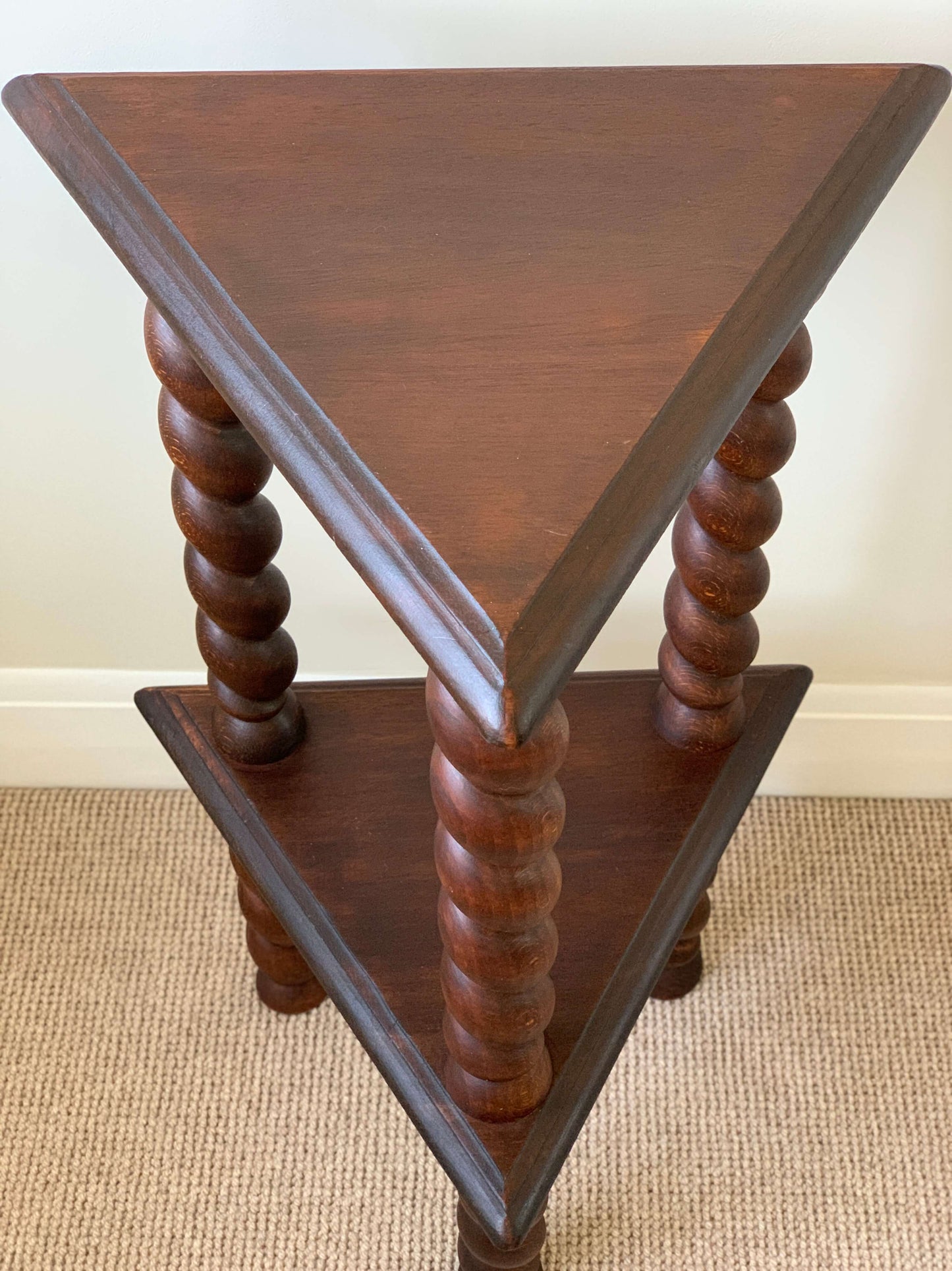 Antique triangular barley twist tiered table