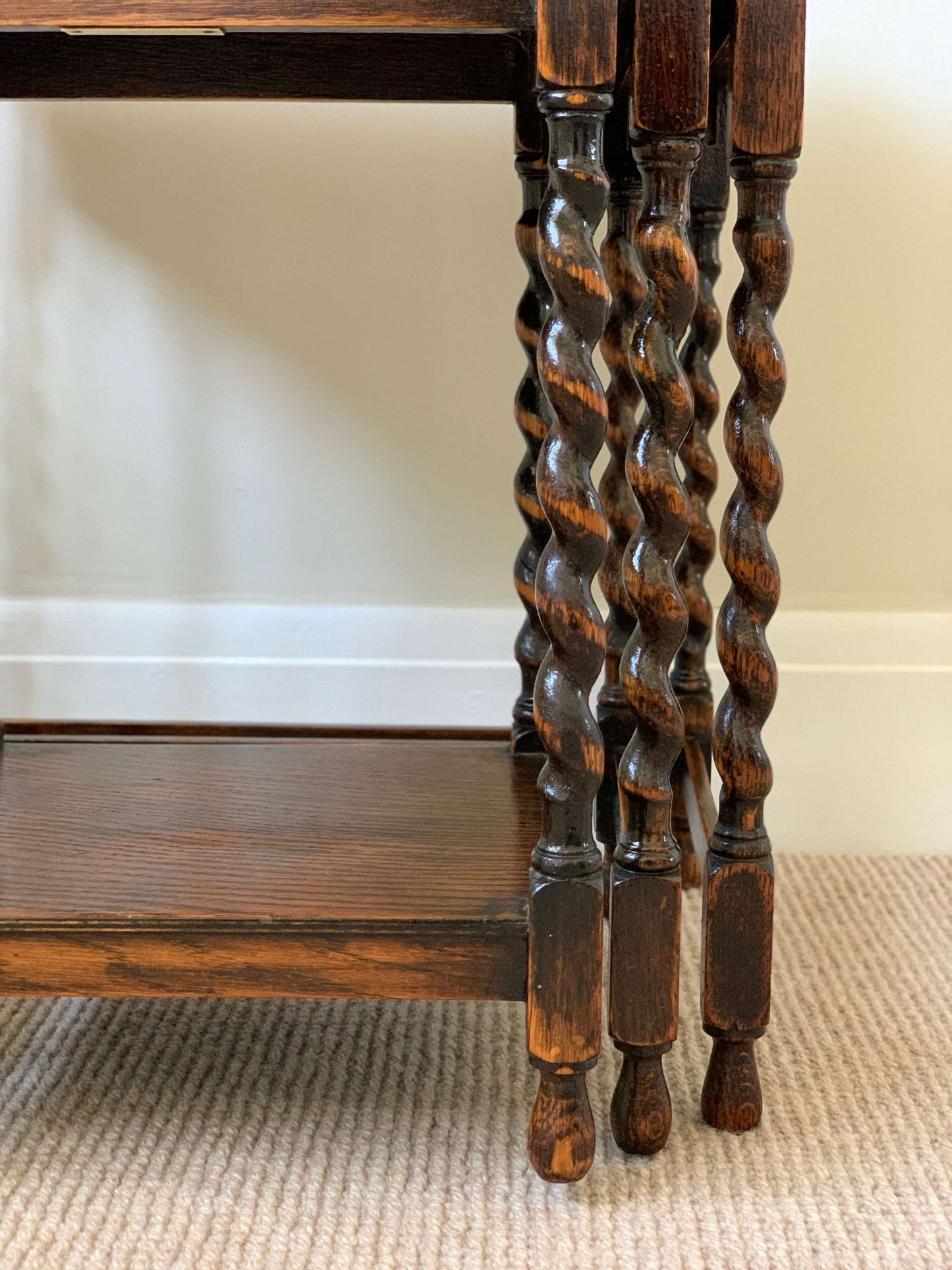 Antique nest of oak barley twist tables