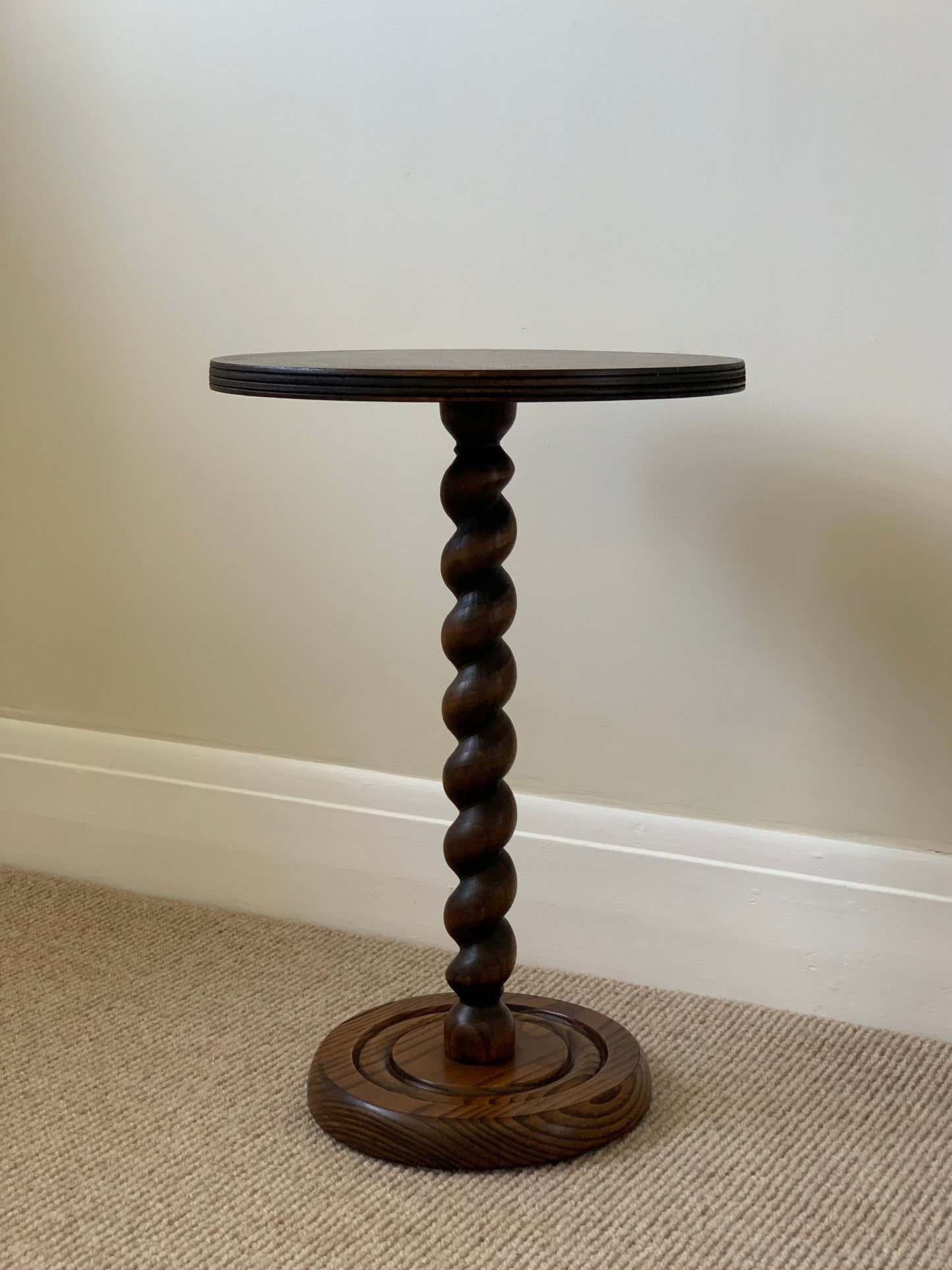 French oak vintage circular barley twist side table