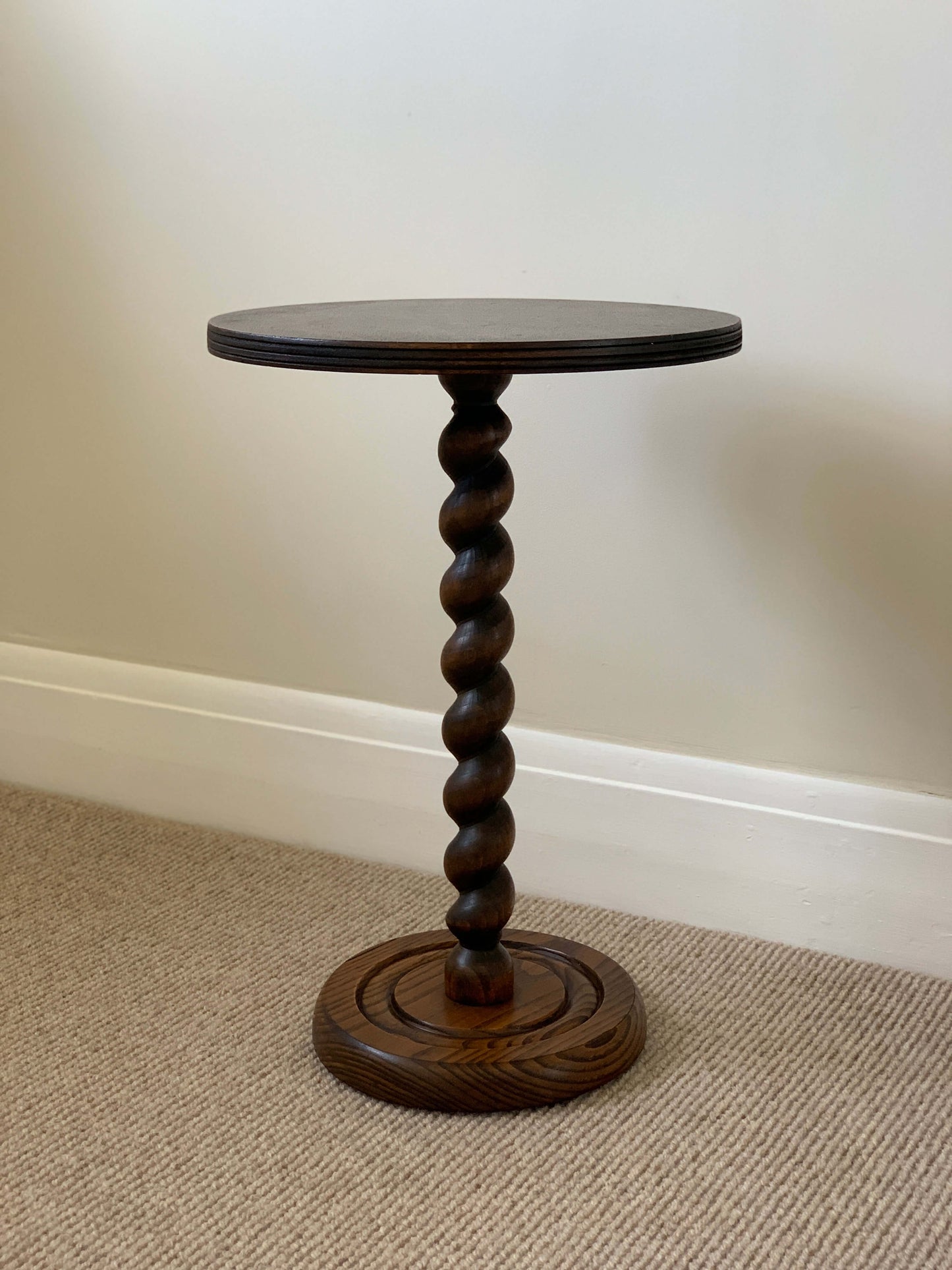 French oak vintage circular barley twist side table