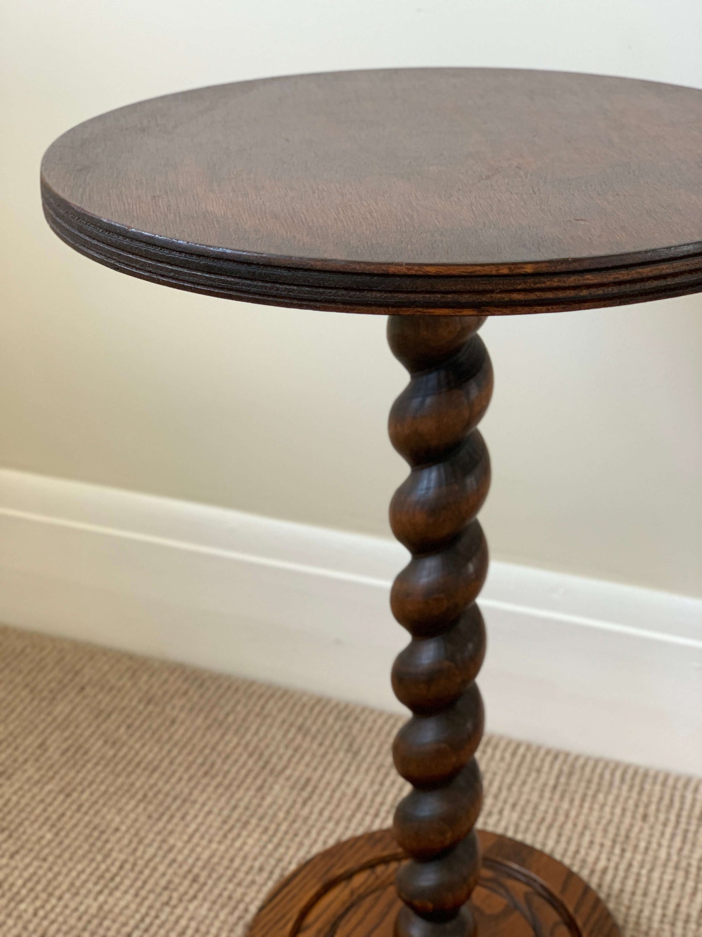 French oak vintage circular barley twist side table