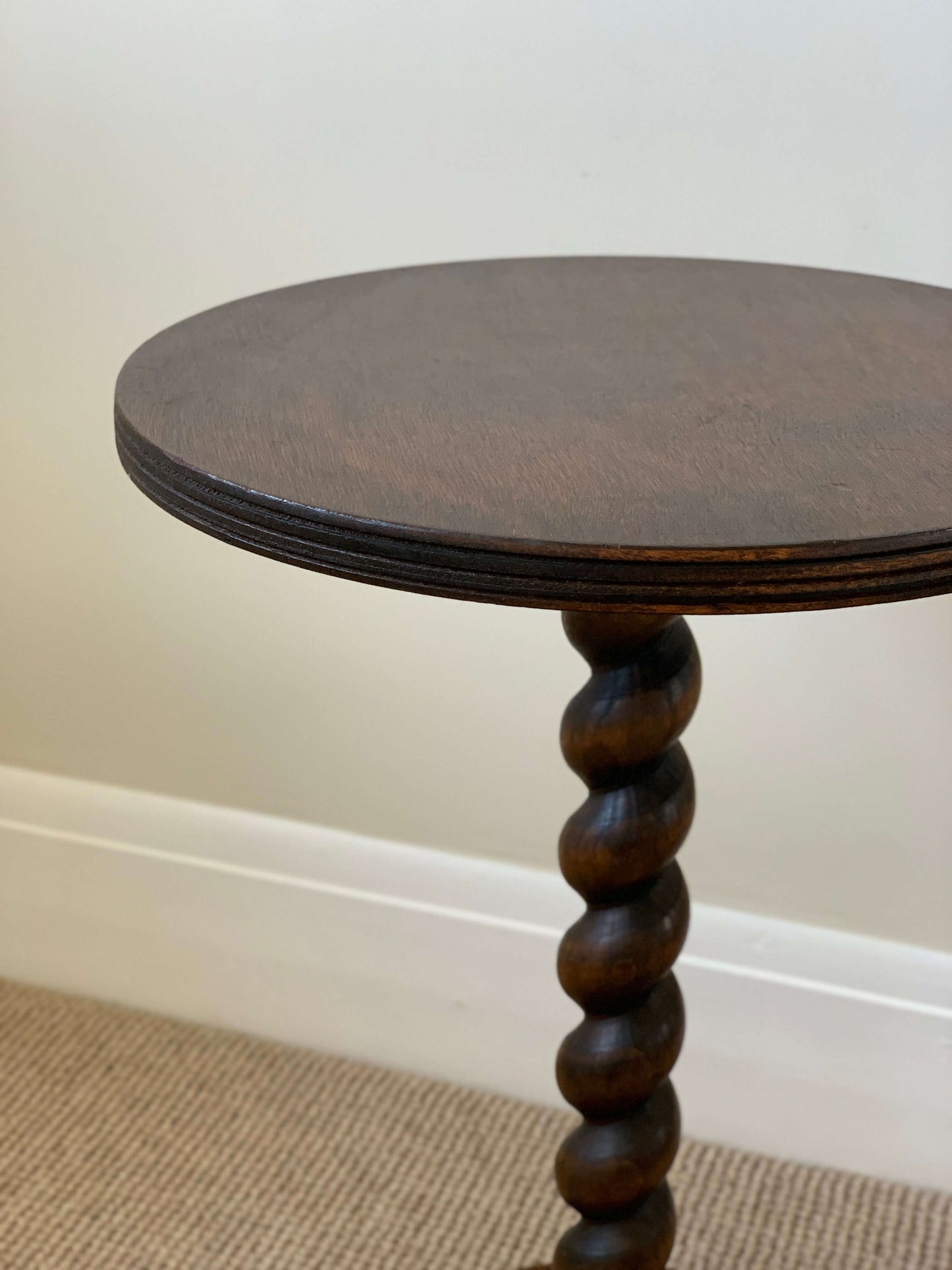French oak vintage circular barley twist side table