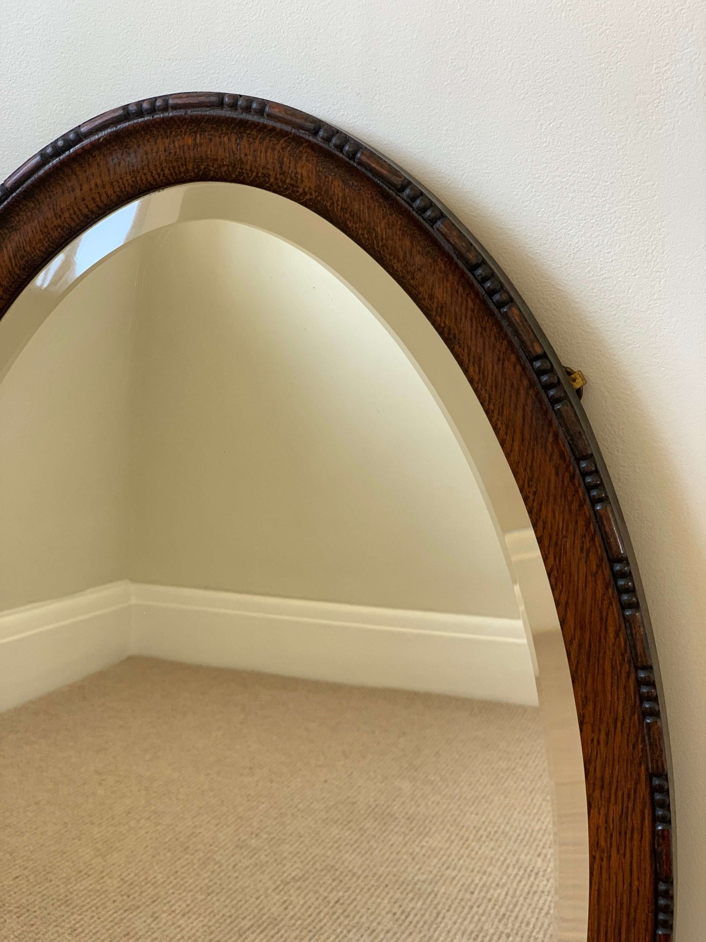 Antique victorian bobbin oval bevelled mirror