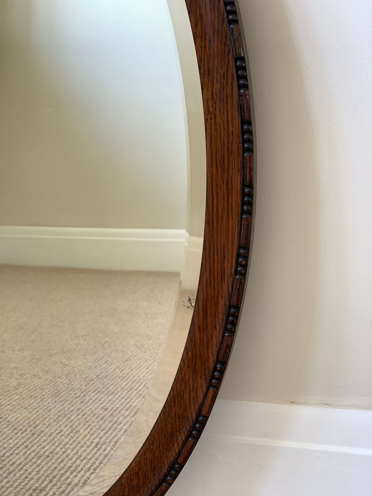 Antique victorian bobbin oval bevelled mirror