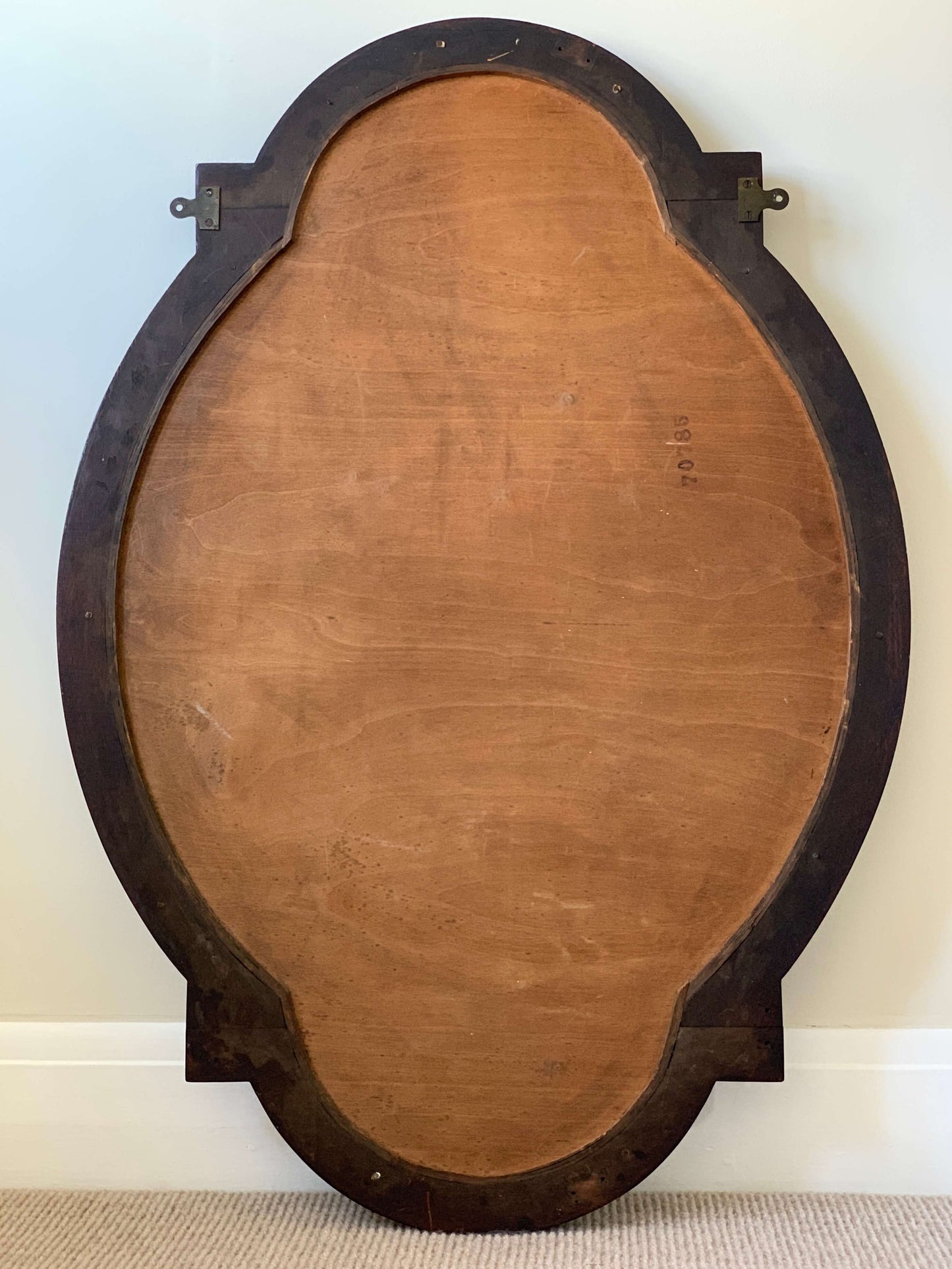 Large Victorian antique oak oval framed mirror